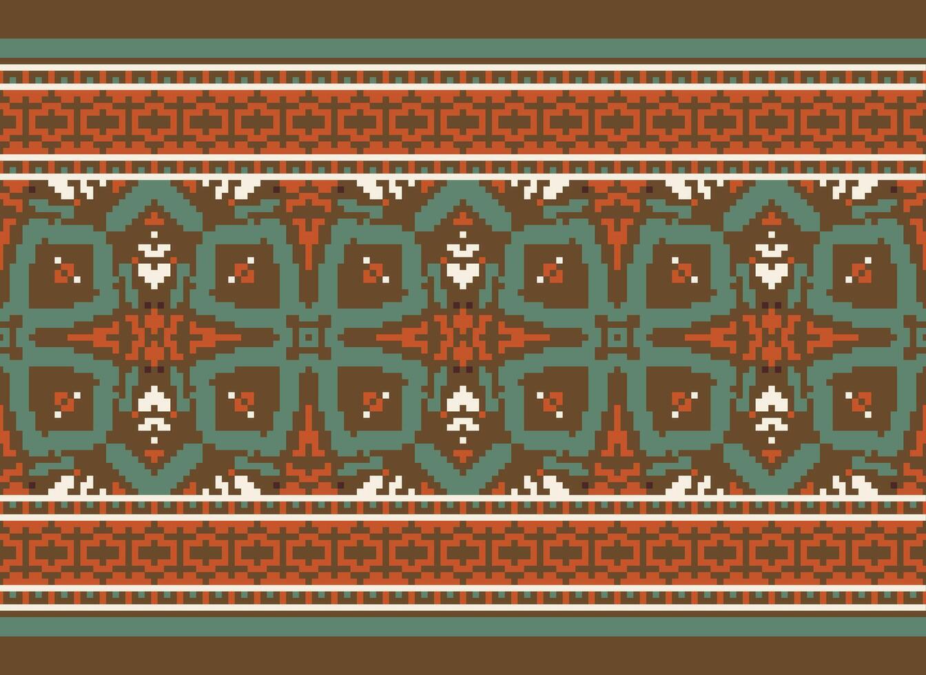 Cross Stitch pattern with Floral Designs. Traditional cross stitch needlework. Geometric Ethnic pattern, Embroidery, Textile ornamentation, fabric, Hand stitched pattern, Cultural stitching pixel art. vector