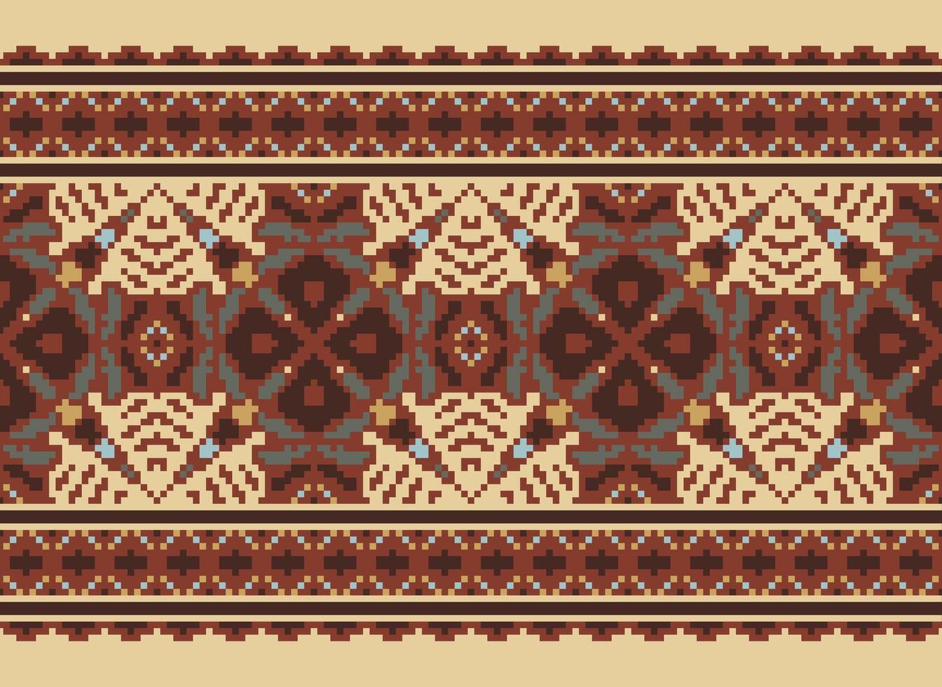 Cross Stitch pattern with Floral Designs. Traditional cross stitch needlework. Geometric Ethnic pattern, Embroidery, Textile ornamentation, fabric, Hand stitched pattern, Cultural stitching pixel art. vector
