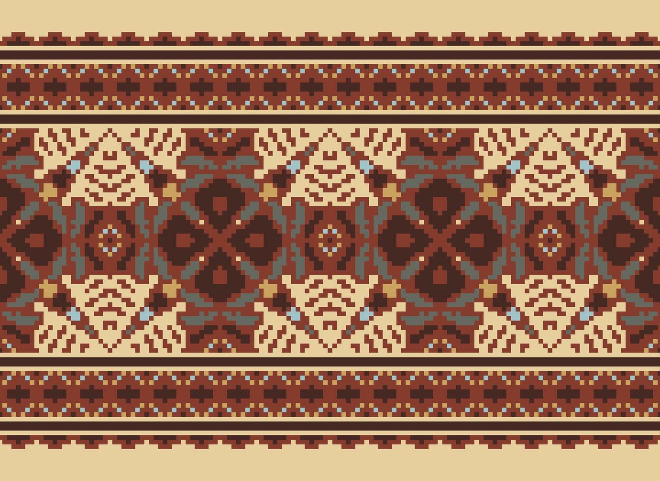 Cross Stitch pattern with Floral Designs. Traditional cross stitch needlework. Geometric Ethnic pattern, Embroidery, Textile ornamentation, fabric, Hand stitched pattern, Cultural stitching pixel art. vector