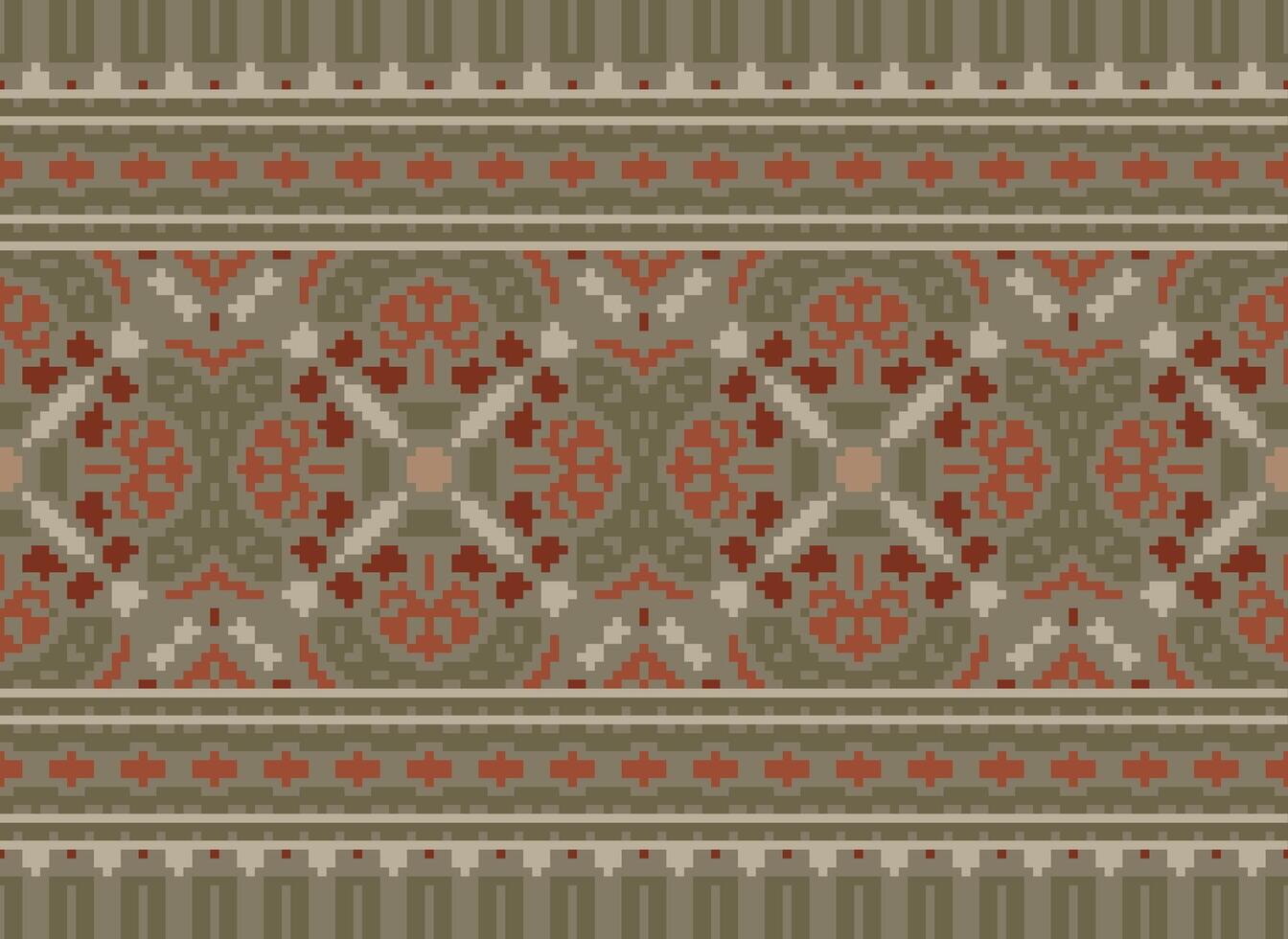 Cross Stitch pattern with Floral Designs. Traditional cross stitch needlework. Geometric Ethnic pattern, Embroidery, Textile ornamentation, fabric, Hand stitched pattern, Cultural stitching pixel art. vector