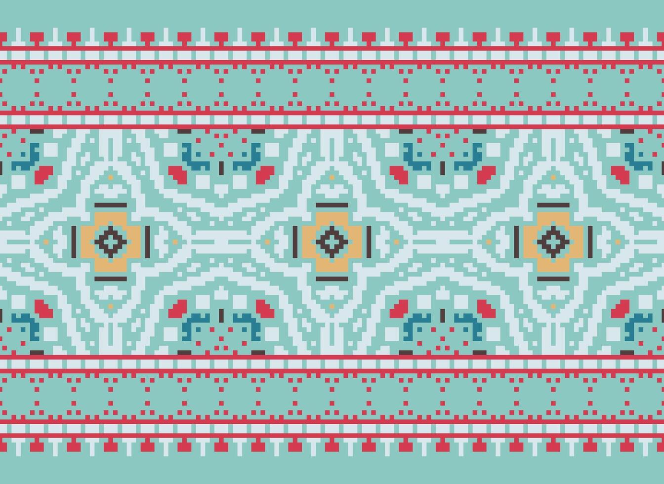 Pixel traditional ethnic pattern paisley flower Ikat background abstract Aztec African Indonesian Indian seamless pattern for fabric print cloth dress carpet curtains and sarong vector