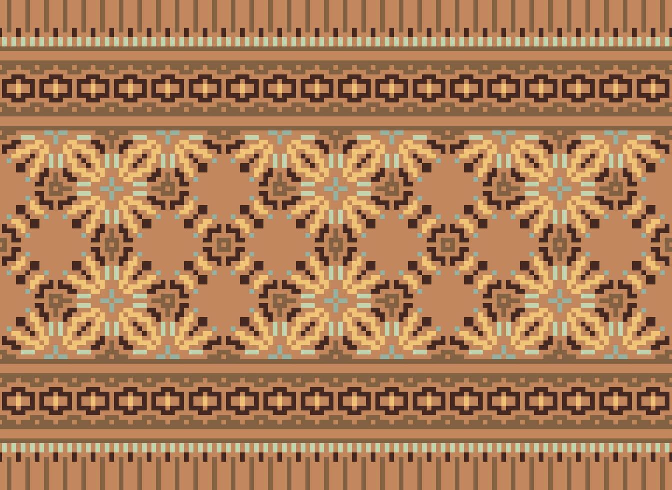 Pixel Ethnic pattern vector background. seamless pattern traditional, Design for background, wallpaper, Batik, fabric, carpet, clothing, wrapping, and textile.ethnic pattern Vector illustration.