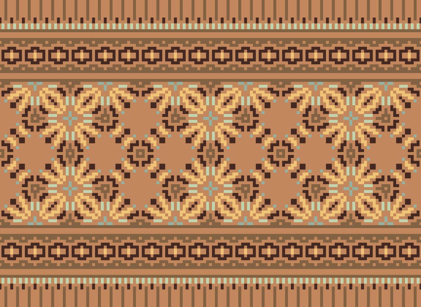 Pixel Ethnic pattern vector background. seamless pattern traditional, Design for background, wallpaper, Batik, fabric, carpet, clothing, wrapping, and textile.ethnic pattern Vector illustration.