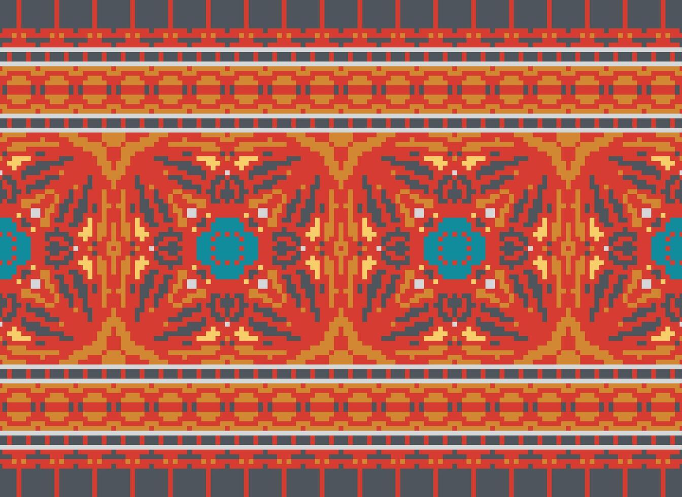 Cross Stitch Border. Embroidery Cross Stitch. Ethnic Patterns. Geometric Ethnic Indian pattern. Native Ethnic pattern.Texture Textile Fabric Clothing Knitwear print. Pixel Horizontal Seamless Vector. vector