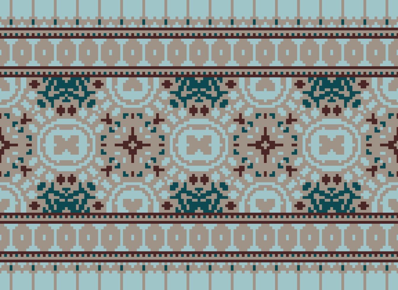 Cross Stitch Border. Embroidery Cross Stitch. Ethnic Patterns. Geometric Ethnic Indian pattern. Native Ethnic pattern.Texture Textile Fabric Clothing Knitwear print. Pixel Horizontal Seamless Vector. vector