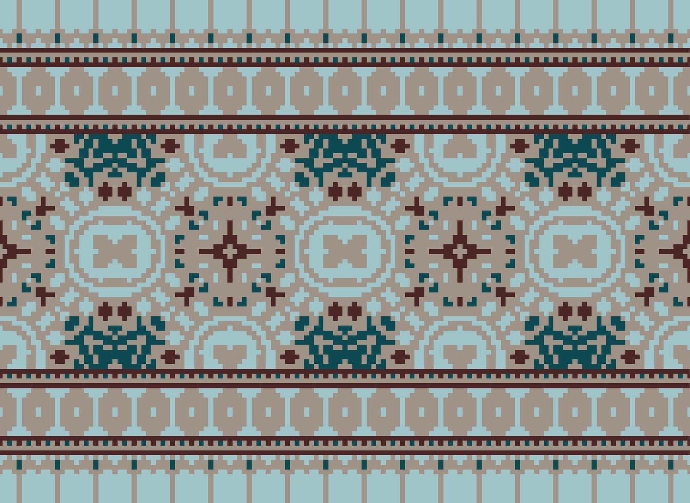 Cross Stitch Border. Embroidery Cross Stitch. Ethnic Patterns. Geometric Ethnic Indian pattern. Native Ethnic pattern.Texture Textile Fabric Clothing Knitwear print. Pixel Horizontal Seamless Vector. vector