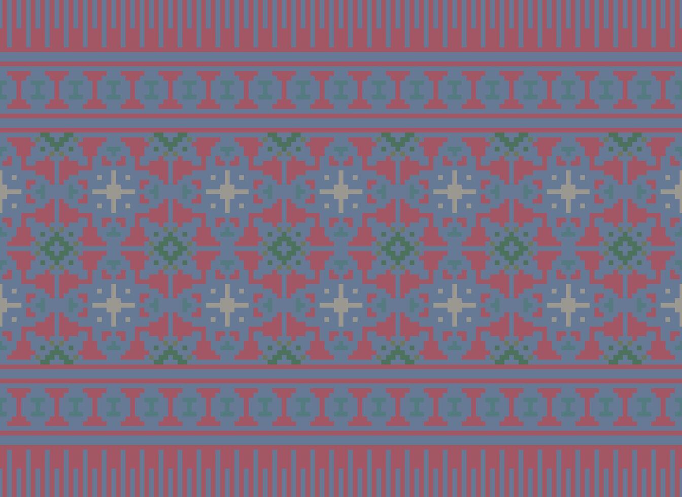Pixel traditional ethnic pattern paisley flower Ikat background abstract Aztec African Indonesian Indian seamless pattern for fabric print cloth dress carpet curtains and sarong vector