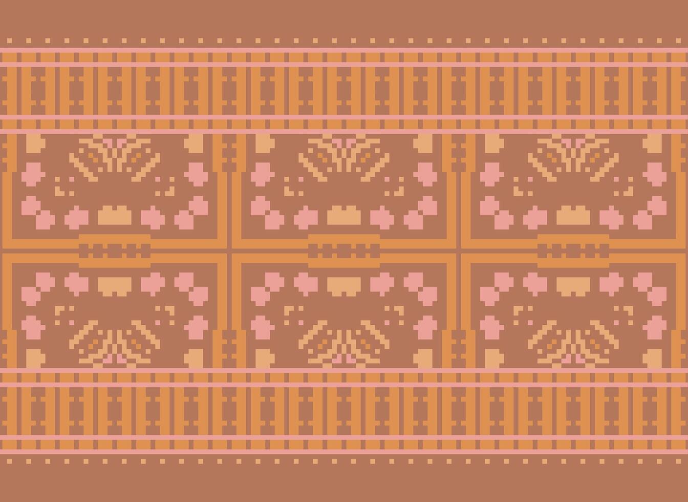 Cross Stitch Border. Embroidery Cross Stitch. Ethnic Patterns. Geometric Ethnic Indian pattern. Native Ethnic pattern.Texture Textile Fabric Clothing Knitwear print. Pixel Horizontal Seamless Vector. vector