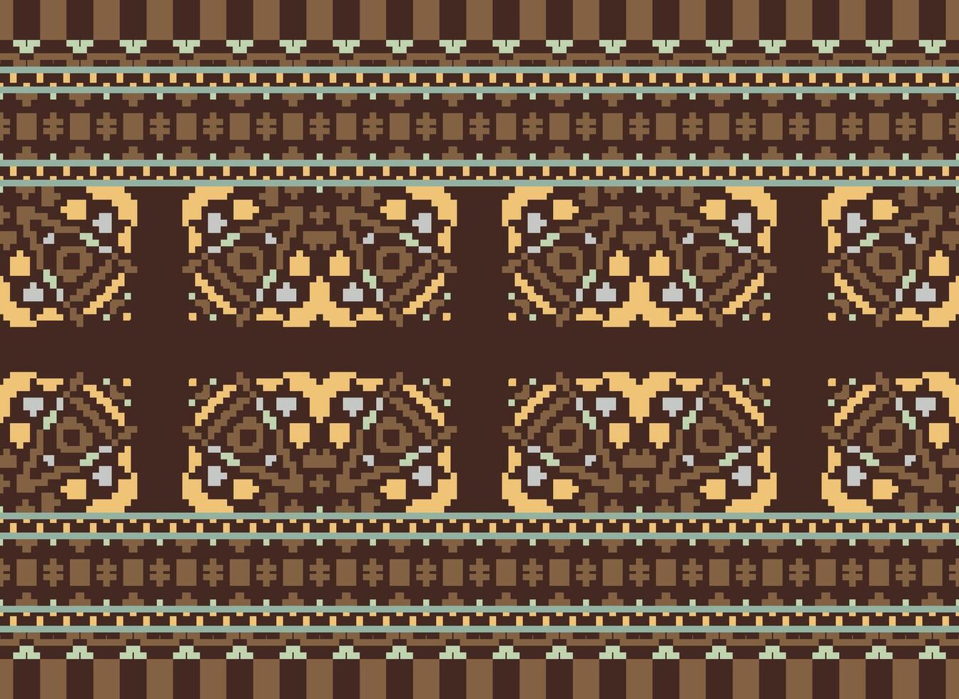 Pixel traditional ethnic pattern paisley flower Ikat background abstract Aztec African Indonesian Indian seamless pattern for fabric print cloth dress carpet curtains and sarong vector