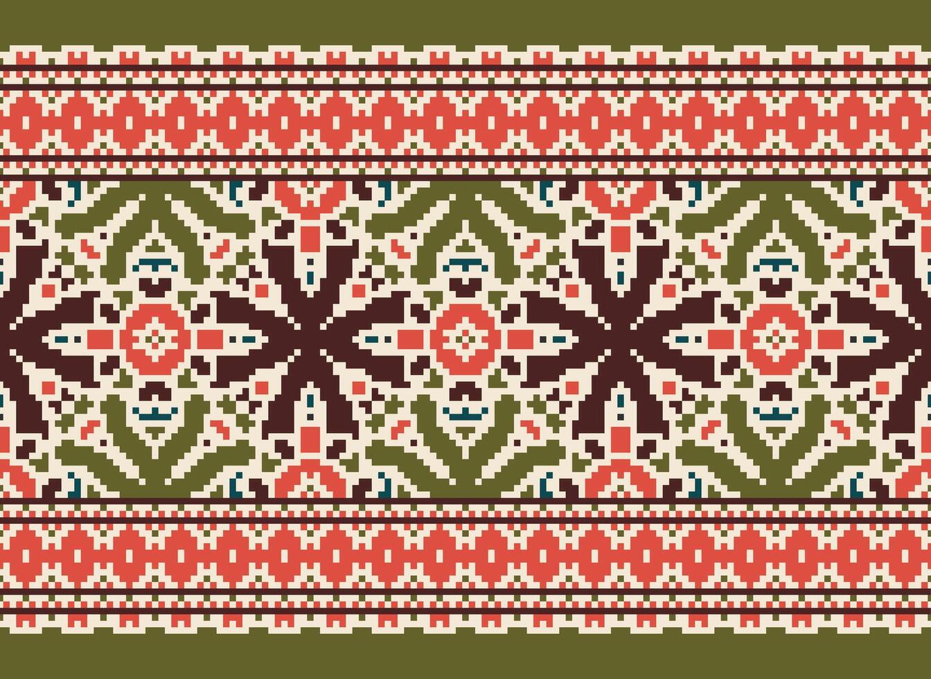 Cross Stitch pattern with Floral Designs. Traditional cross stitch needlework. Geometric Ethnic pattern, Embroidery, Textile ornamentation, fabric, Hand stitched pattern, Cultural stitching pixel art. vector