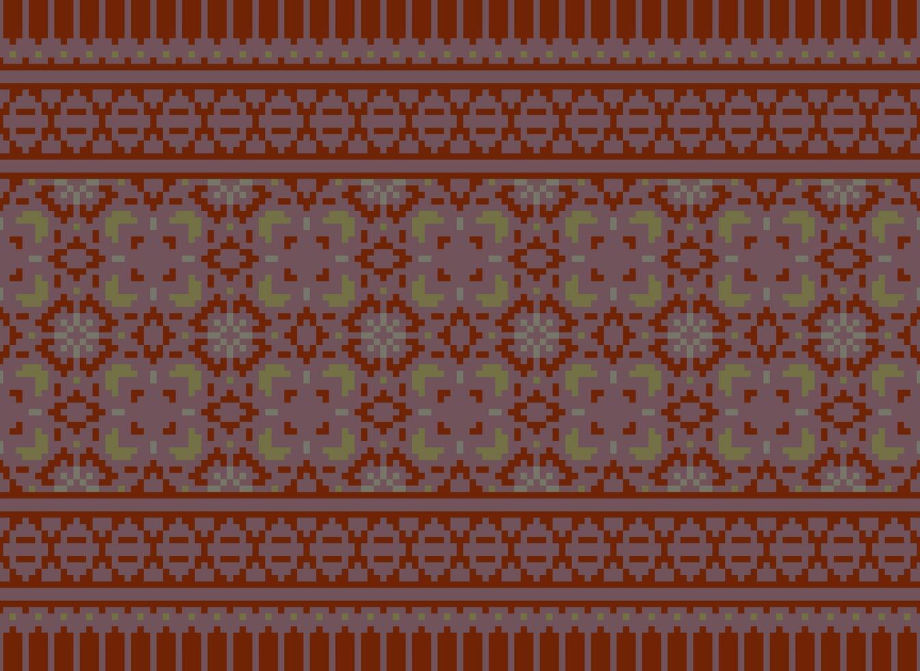 Cross Stitch pattern with Floral Designs. Traditional cross stitch needlework. Geometric Ethnic pattern, Embroidery, Textile ornamentation, fabric, Hand stitched pattern, Cultural stitching pixel art. vector