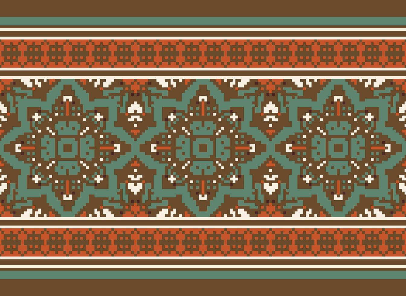Pixel traditional ethnic pattern paisley flower Ikat background abstract Aztec African Indonesian Indian seamless pattern for fabric print cloth dress carpet curtains and sarong vector