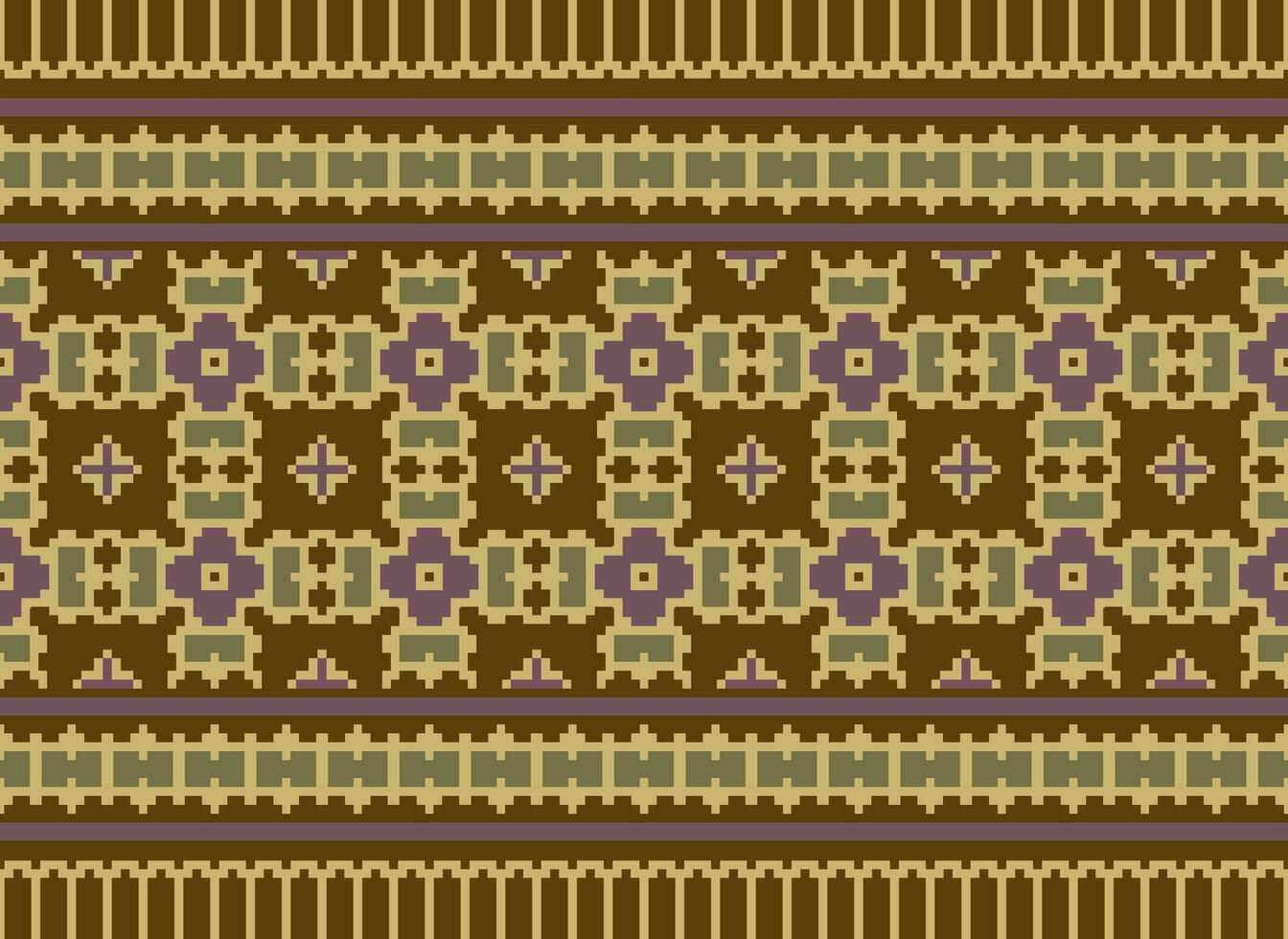 Pixel Cross Stitch pattern with Floral Designs. Traditional cross stitch needlework. Geometric Ethnic pattern, Embroidery, Textile ornamentation, fabric, Hand stitched pattern, pixel art. vector