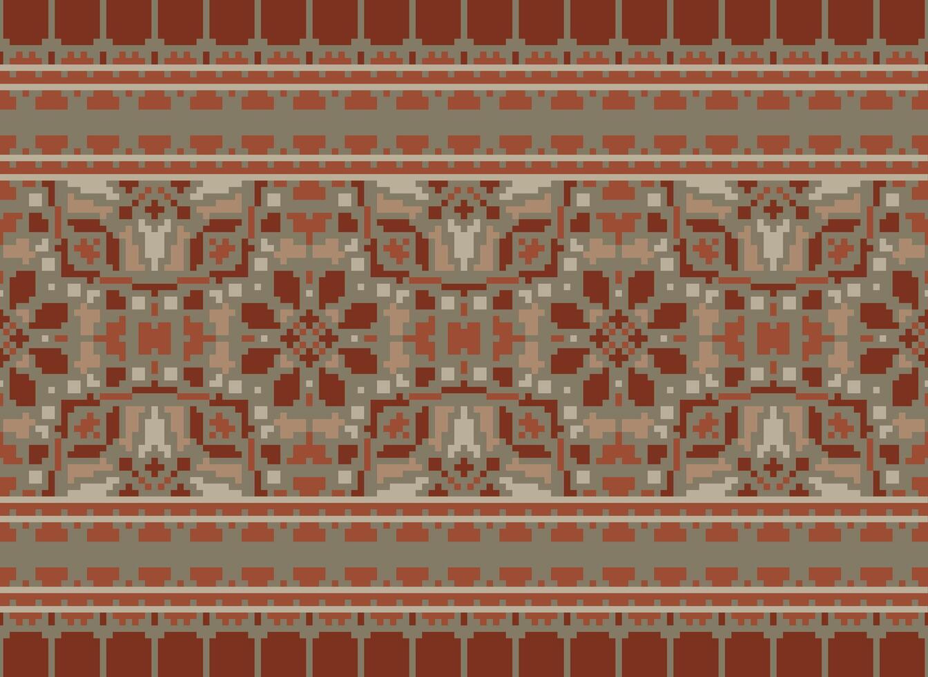 Cross Stitch pattern with Floral Designs. Traditional cross stitch needlework. Geometric Ethnic pattern, Embroidery, Textile ornamentation, fabric, Hand stitched pattern, Cultural stitching pixel art. vector