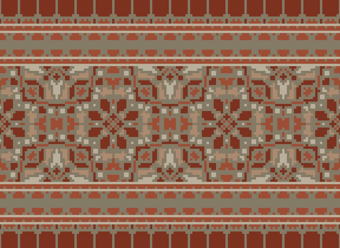 Cross Stitch pattern with Floral Designs. Traditional cross stitch needlework. Geometric Ethnic pattern, Embroidery, Textile ornamentation, fabric, Hand stitched pattern, Cultural stitching pixel art. vector