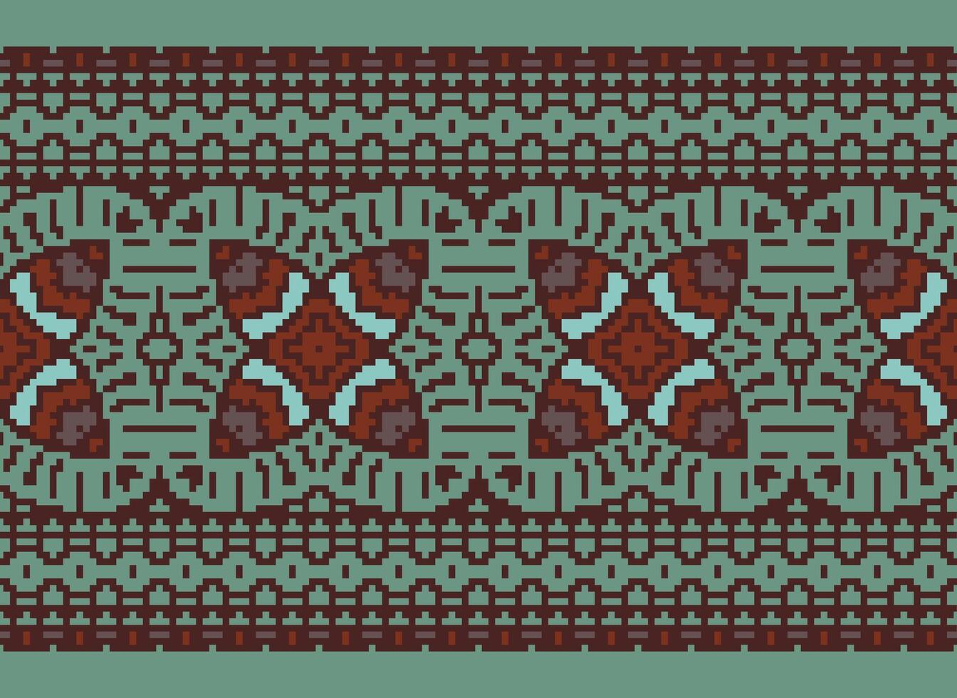 Cross Stitch Embroidery. Ethnic Patterns. Native Style. Traditional Design for texture, textile, fabric, clothing, Knitwear, print. Geometric Pixel Horizontal Seamless Vector. vector