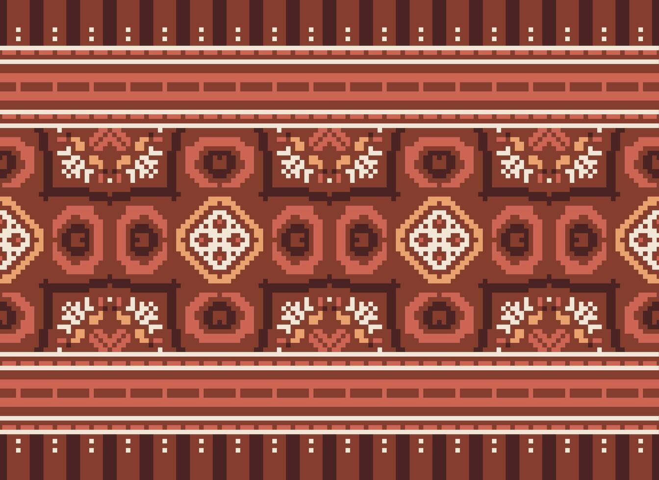 Cross Stitch Border. Embroidery Cross Stitch. Ethnic Patterns. Geometric Ethnic Indian pattern. Native Ethnic pattern.Texture Textile Fabric Clothing Knitwear print. Pixel Horizontal Seamless Vector. vector