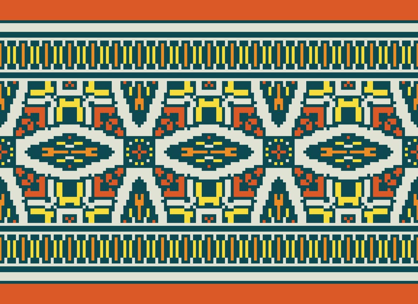 Pixel Ethnic pattern vector background. seamless pattern traditional, Design for background, wallpaper, Batik, fabric, carpet, clothing, wrapping, and textile.ethnic pattern Vector illustration.