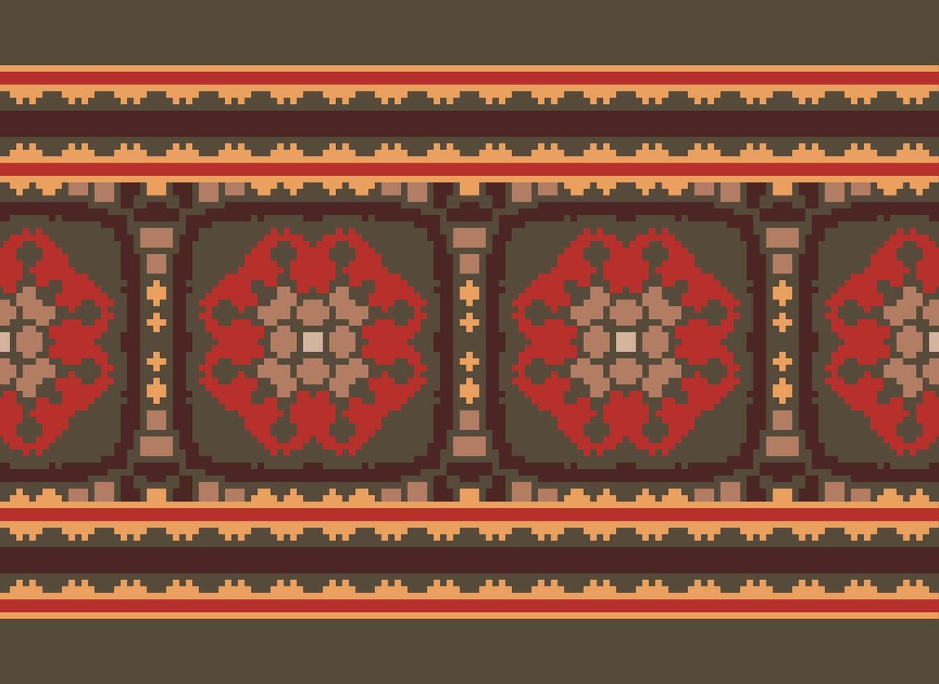 Cross Stitch pattern with Floral Designs. Traditional cross stitch needlework. Geometric Ethnic pattern, Embroidery, Textile ornamentation, fabric, Hand stitched pattern, Cultural stitching pixel art. vector