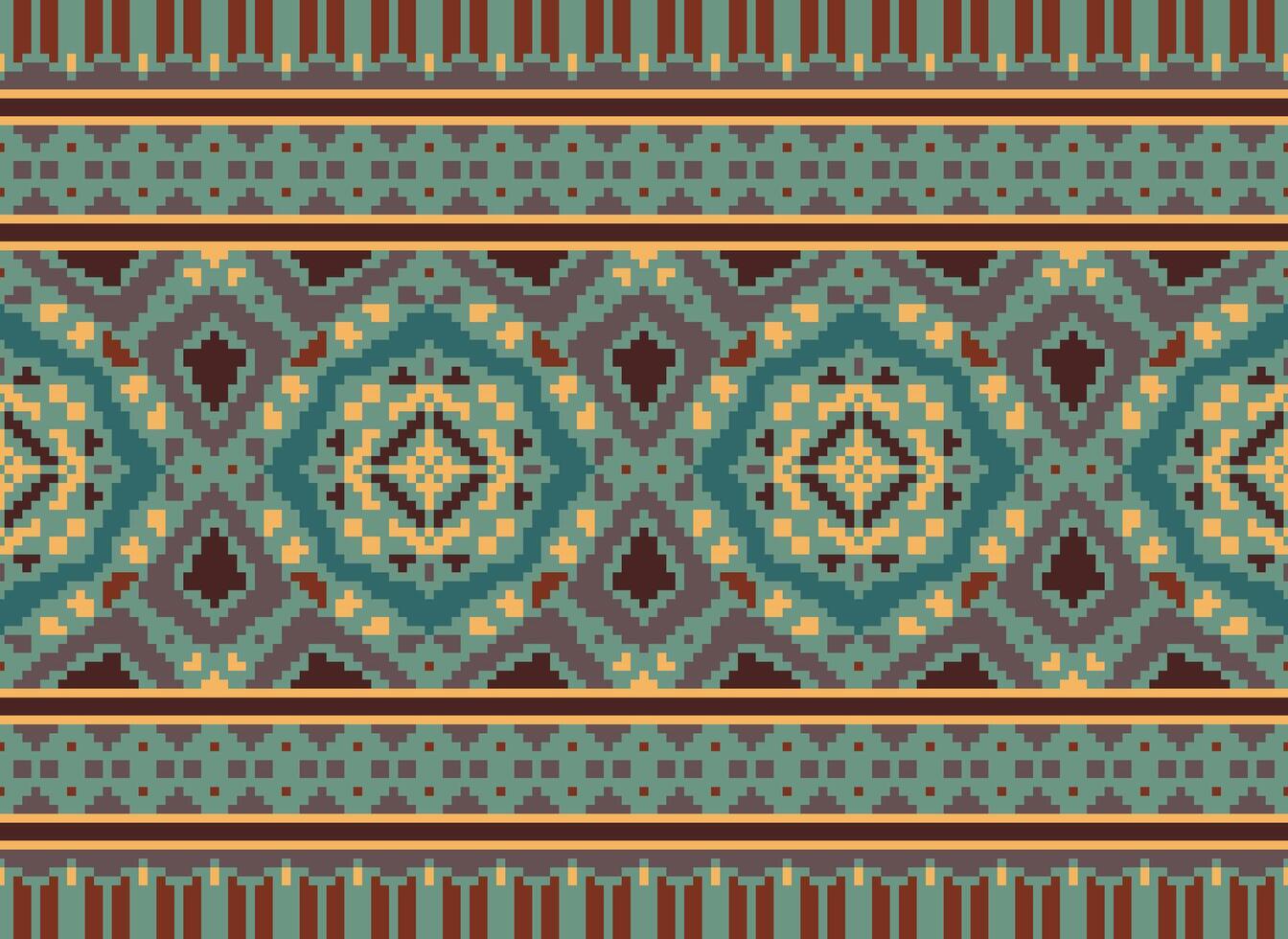 Pixel Ethnic pattern vector background. seamless pattern traditional, Design for background, wallpaper, Batik, fabric, carpet, clothing, wrapping, and textile.ethnic pattern Vector illustration.