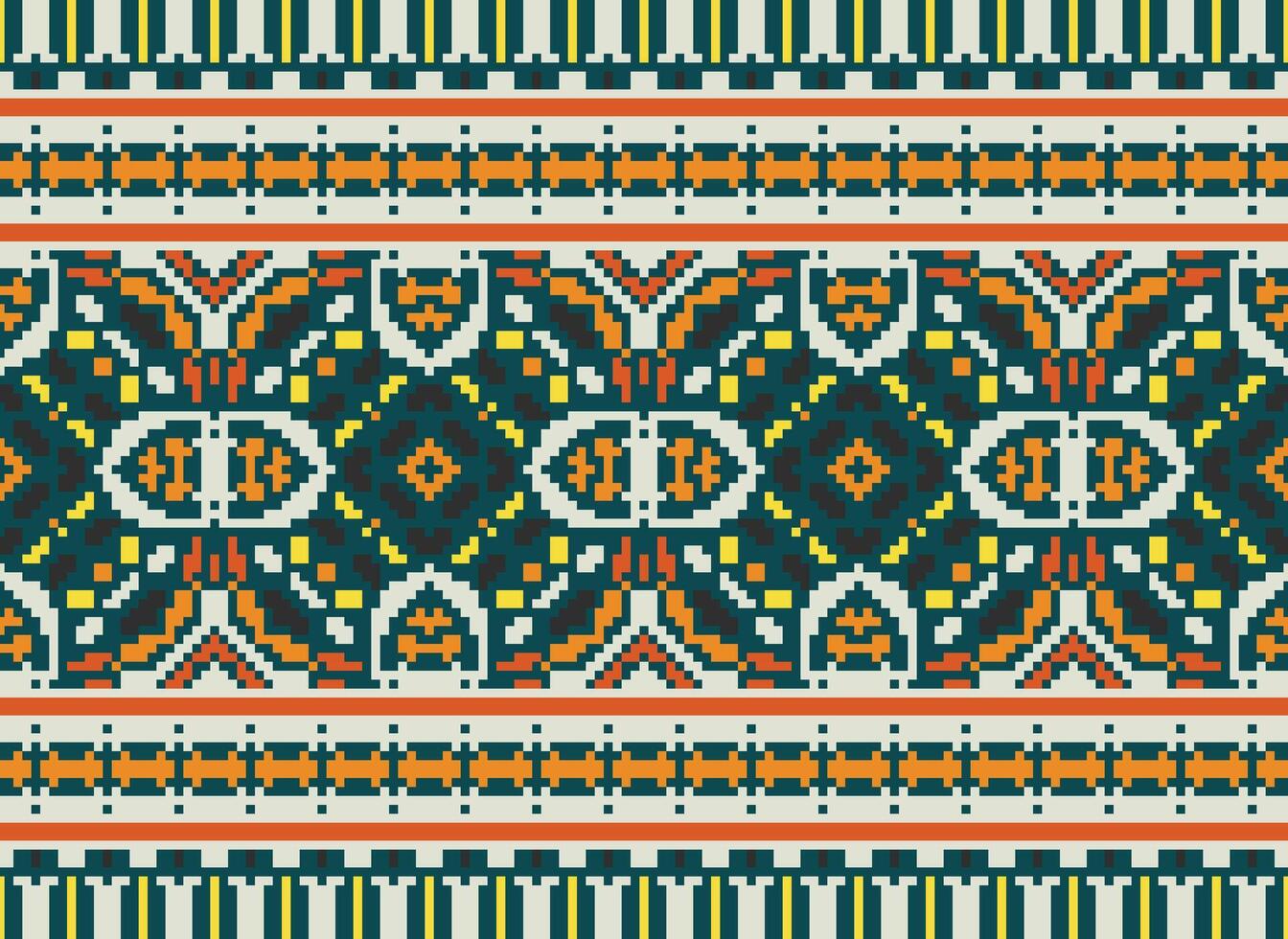 Pixel Ethnic pattern vector background. seamless pattern traditional, Design for background, wallpaper, Batik, fabric, carpet, clothing, wrapping, and textile.ethnic pattern Vector illustration.