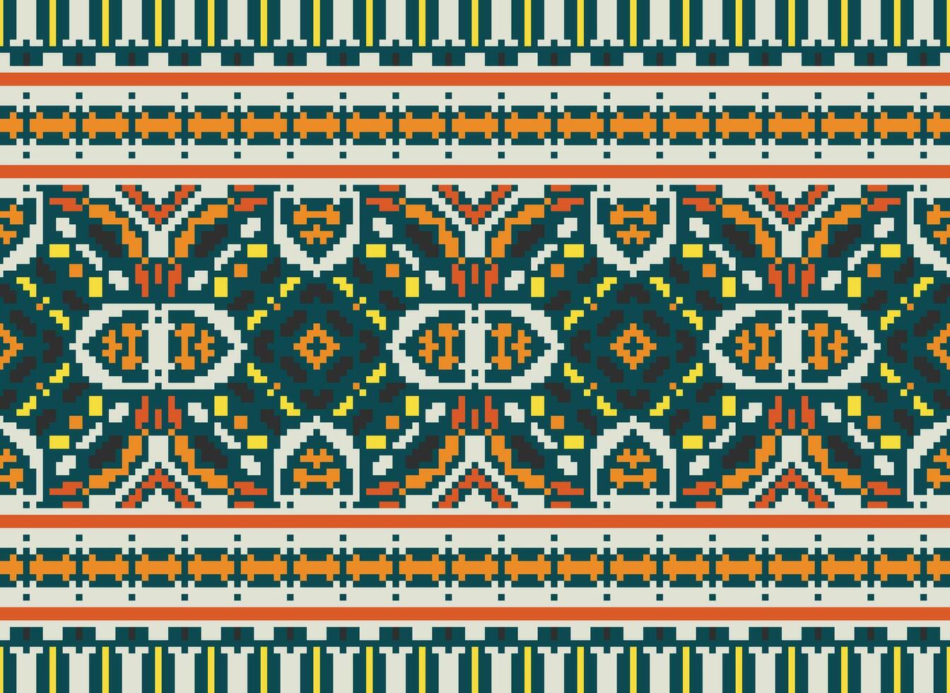 Pixel Ethnic pattern vector background. seamless pattern traditional, Design for background, wallpaper, Batik, fabric, carpet, clothing, wrapping, and textile.ethnic pattern Vector illustration.