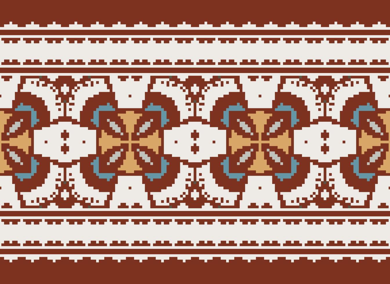 Pixel Embroidery ethnic pattern, Vector Geometric ornate background, Cross stitch retro zigzag style, pattern knitting continuous, Design for textile, fabric, ceramic, digital print