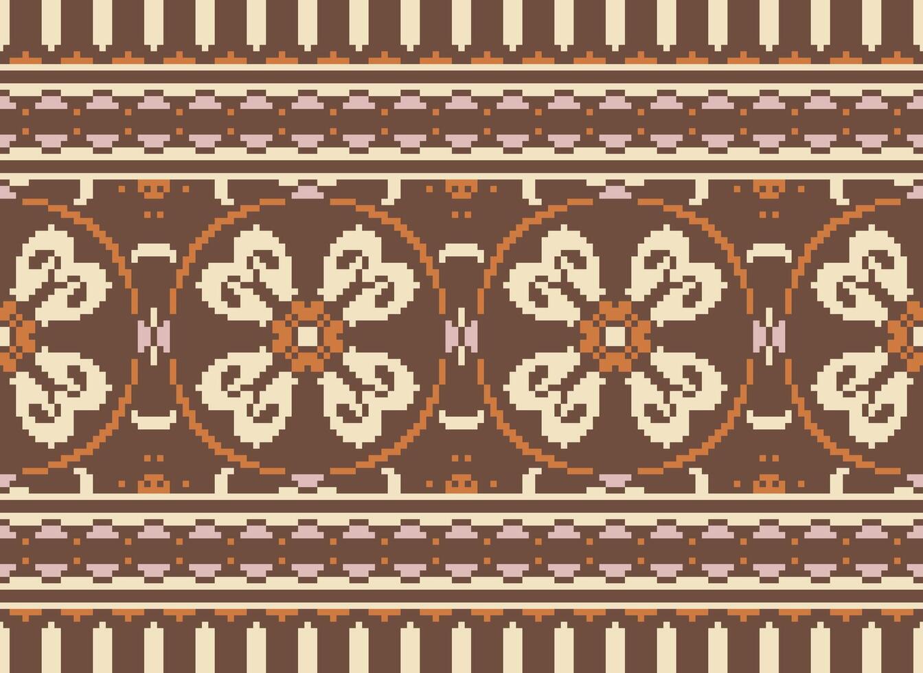 Pixel Ethnic pattern vector background. seamless pattern traditional, Design for background, wallpaper, Batik, fabric, carpet, clothing, wrapping, and textile.ethnic pattern Vector illustration.