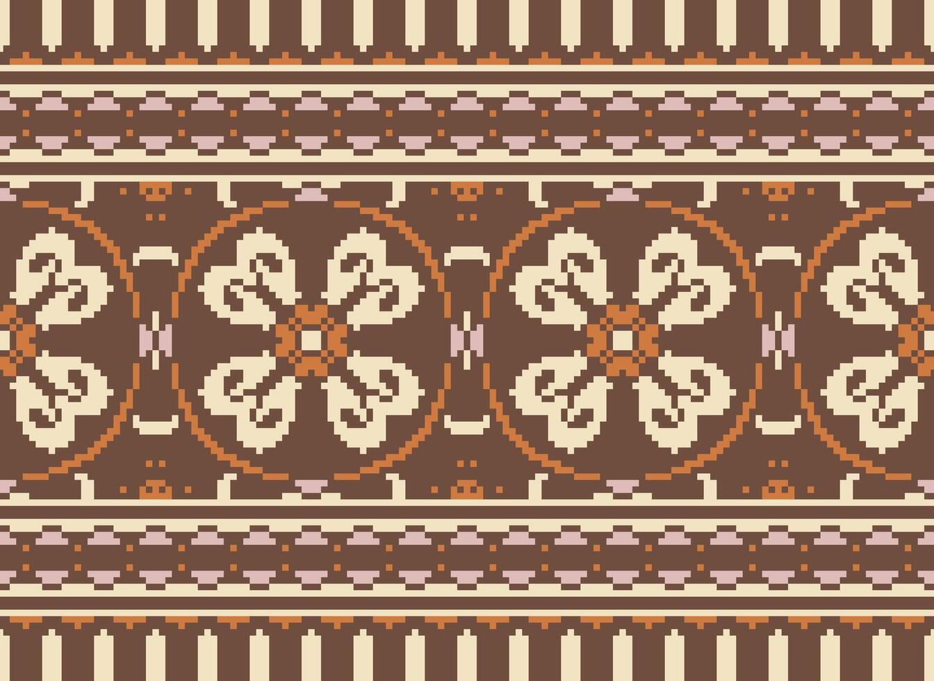 Pixel Ethnic pattern vector background. seamless pattern traditional, Design for background, wallpaper, Batik, fabric, carpet, clothing, wrapping, and textile.ethnic pattern Vector illustration.