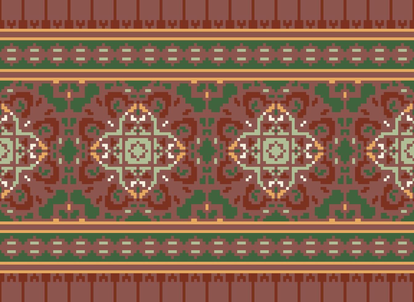Nature vintages cross stitch traditional ethnic pattern paisley flower Ikat background abstract Aztec African Indonesian Indian seamless pattern for fabric print cloth dress carpet curtains and sarong vector