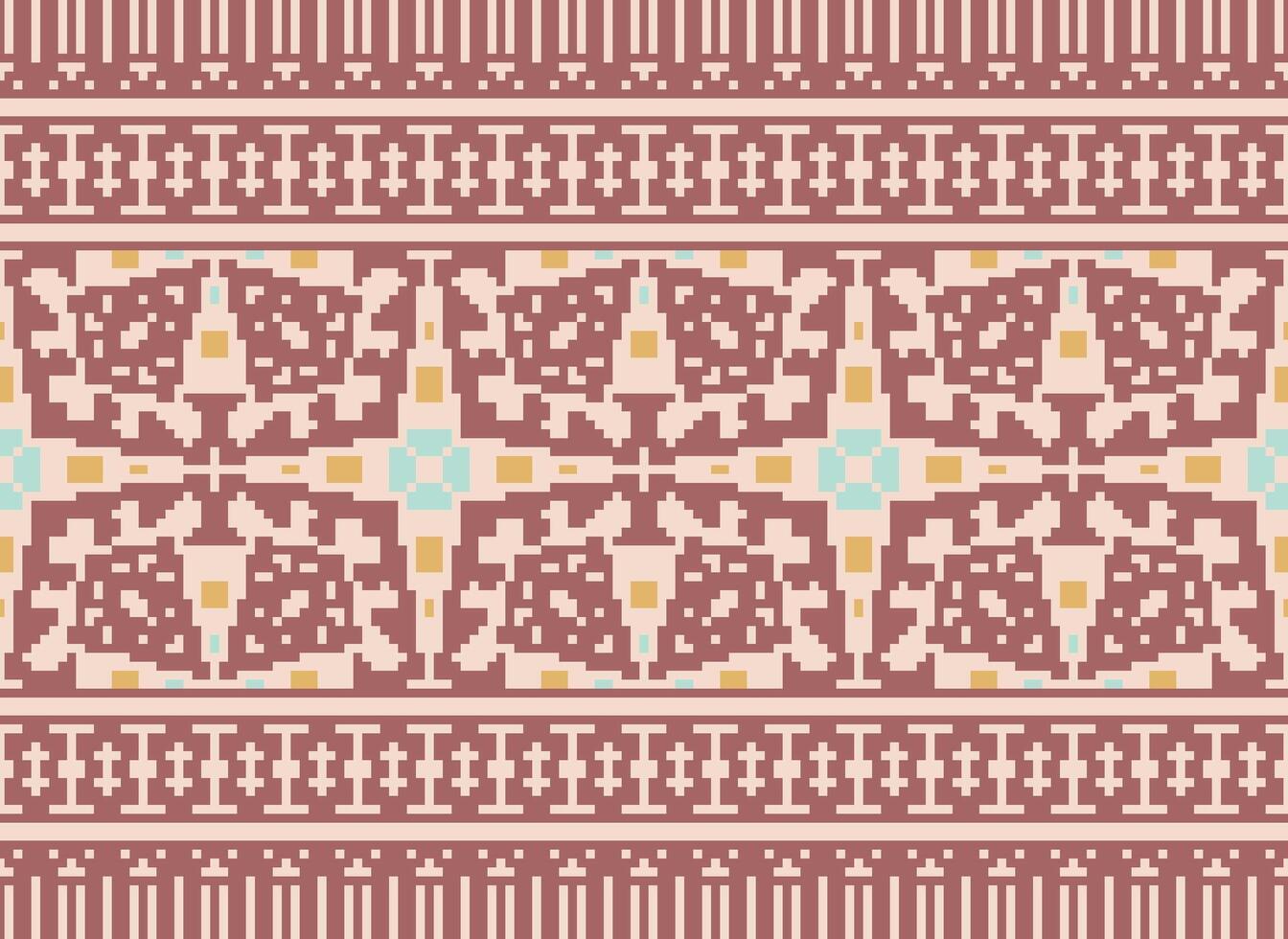 Nature vintages cross stitch traditional ethnic pattern paisley flower Ikat background abstract Aztec African Indonesian Indian seamless pattern for fabric print cloth dress carpet curtains and sarong vector