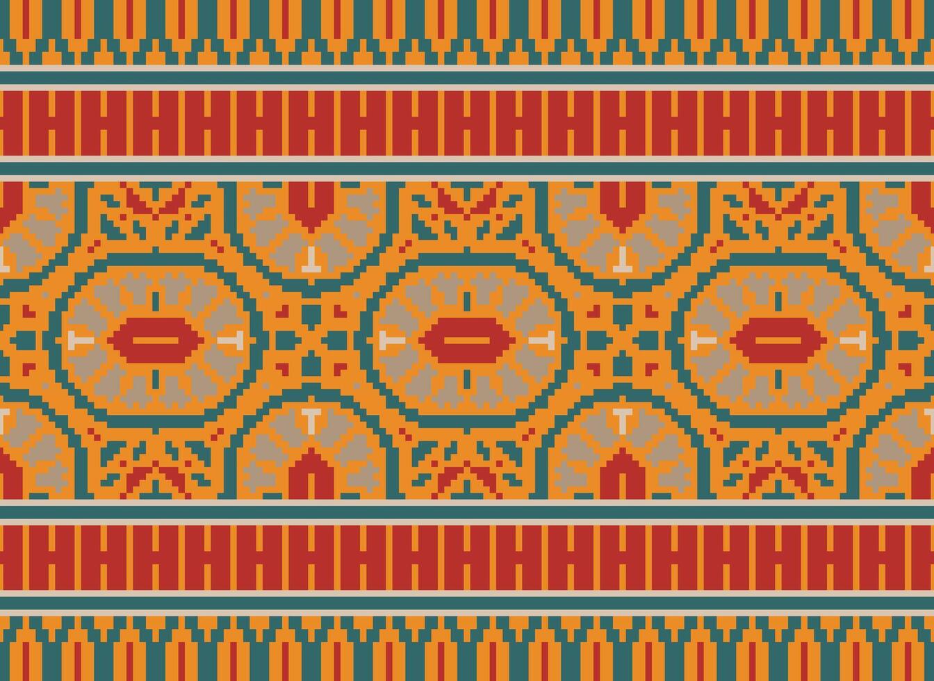 Pixel Ethnic pattern vector background. seamless pattern traditional, Design for background, wallpaper, Batik, fabric, carpet, clothing, wrapping, and textile.ethnic pattern Vector illustration.