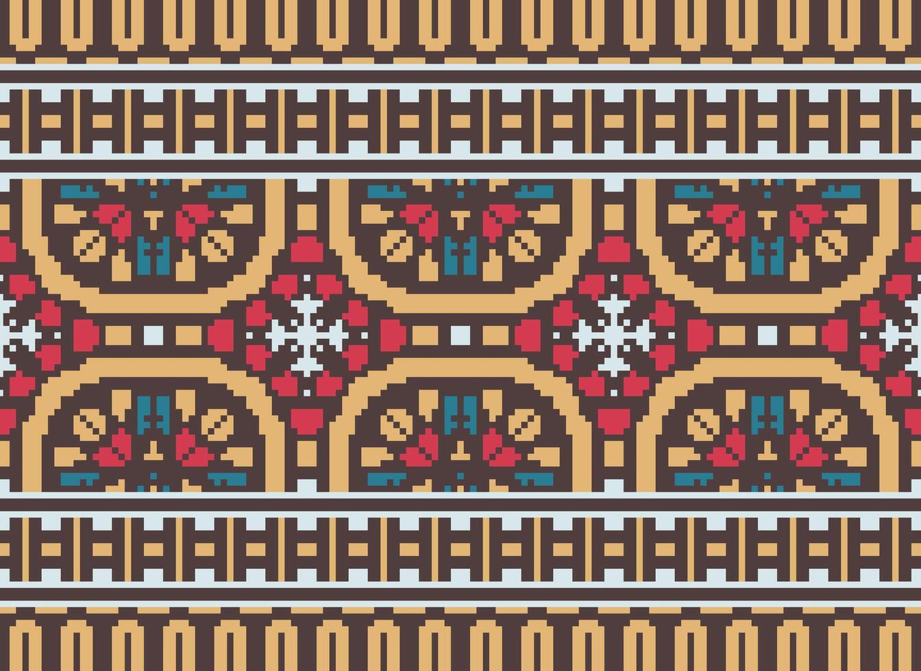 Nature vintages cross stitch traditional ethnic pattern paisley flower Ikat background abstract Aztec African Indonesian Indian seamless pattern for fabric print cloth dress carpet curtains and sarong vector