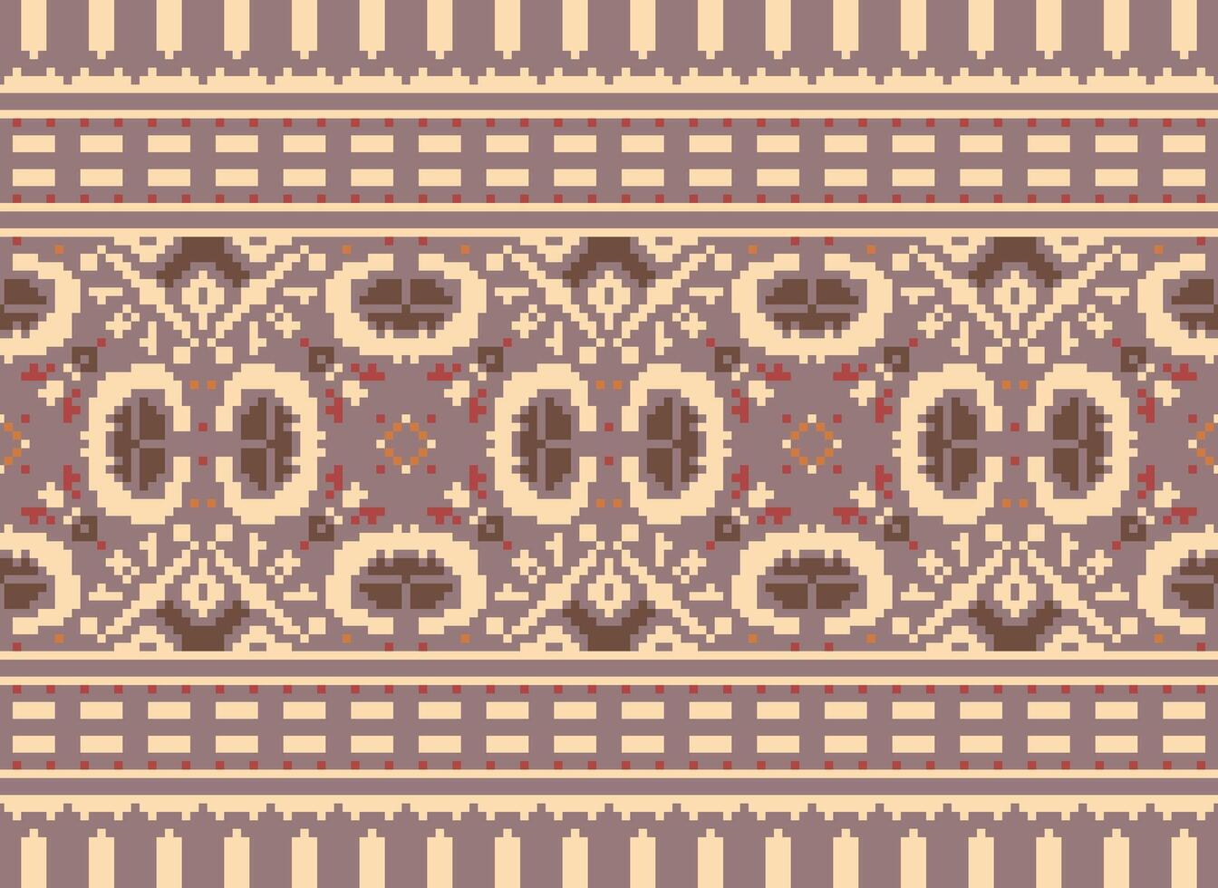 Pixel Ethnic pattern vector background. seamless pattern traditional, Design for background, wallpaper, Batik, fabric, carpet, clothing, wrapping, and textile.ethnic pattern Vector illustration.