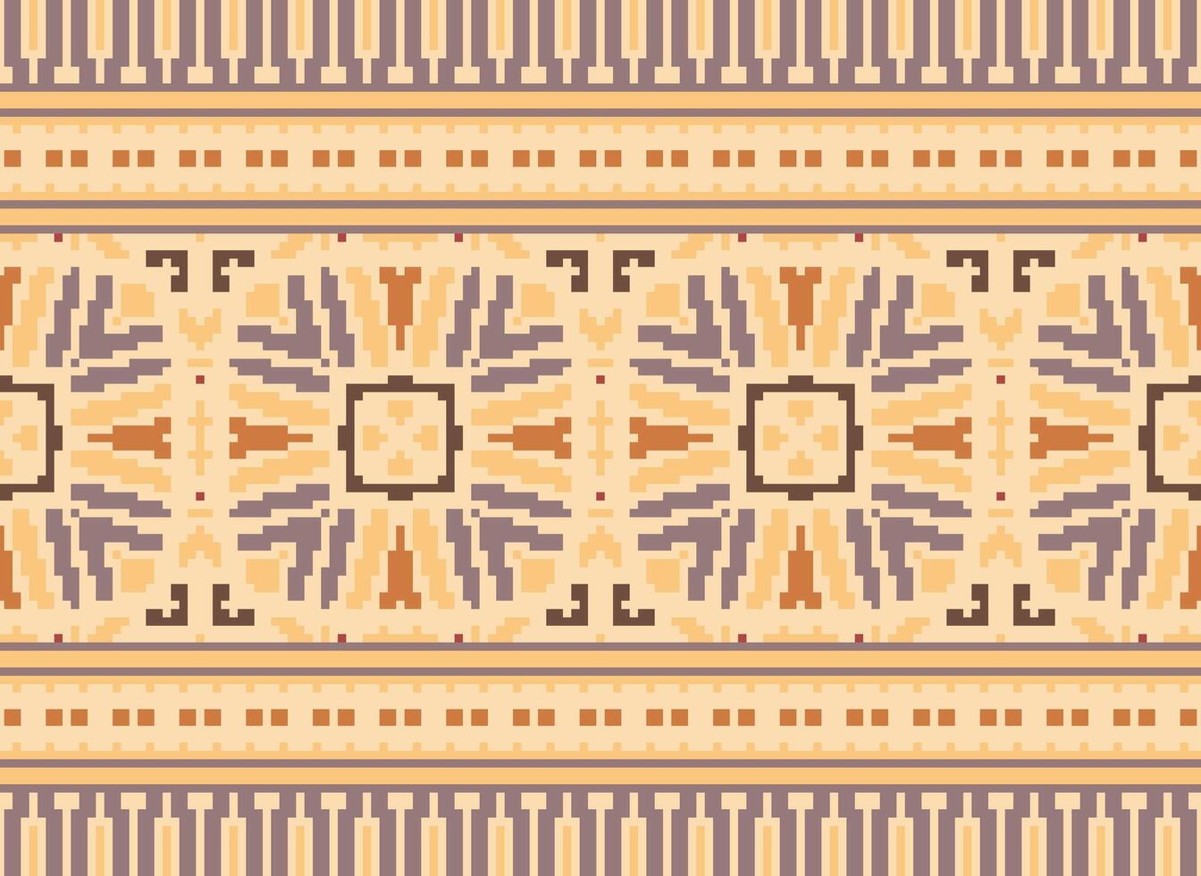 Pixel Ethnic pattern vector background. seamless pattern traditional, Design for background, wallpaper, Batik, fabric, carpet, clothing, wrapping, and textile.ethnic pattern Vector illustration.