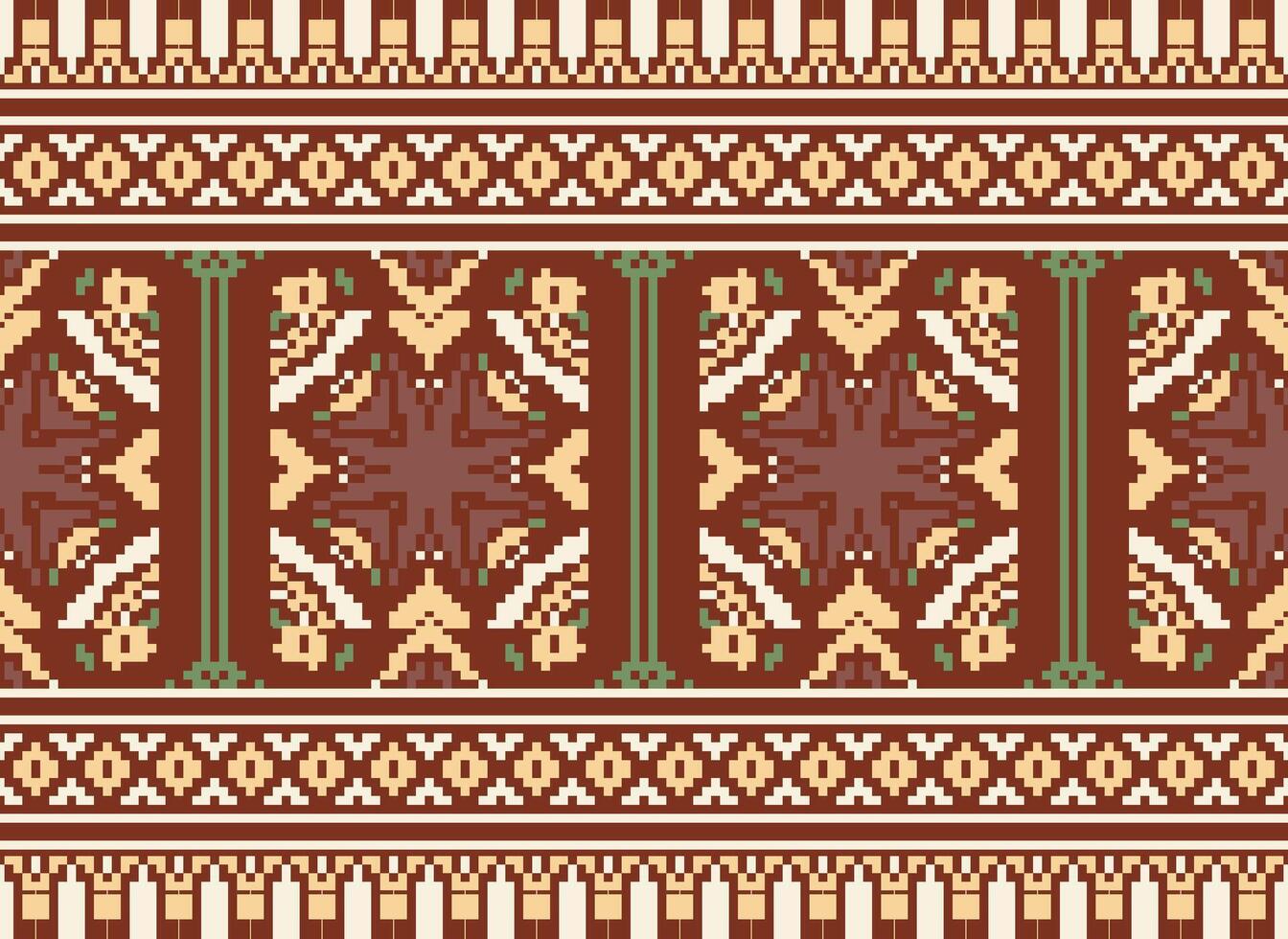 Nature vintages cross stitch traditional ethnic pattern paisley flower Ikat background abstract Aztec African Indonesian Indian seamless pattern for fabric print cloth dress carpet curtains and sarong vector