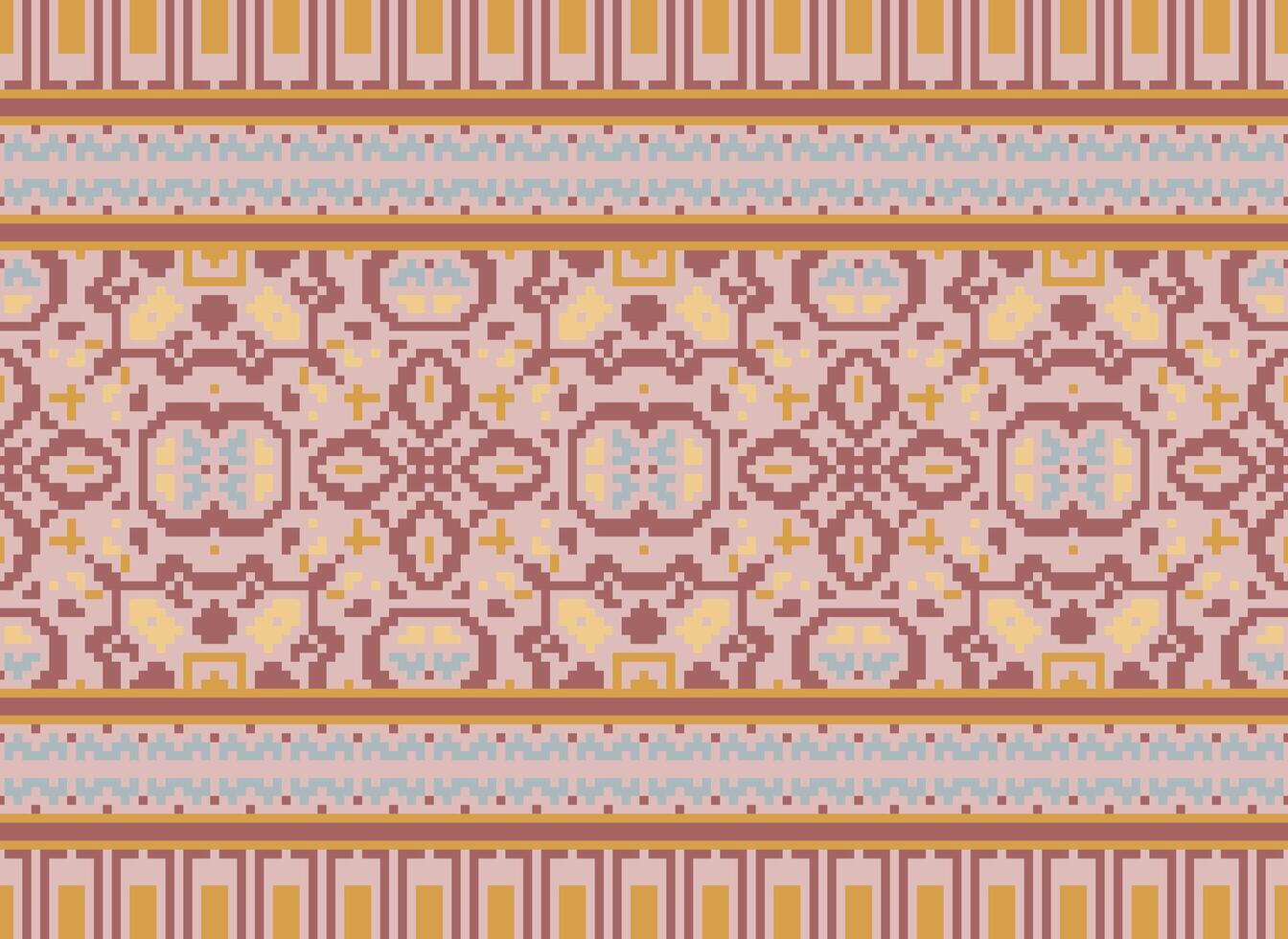 Pixel Ethnic pattern vector background. seamless pattern traditional, Design for background, wallpaper, Batik, fabric, carpet, clothing, wrapping, and textile.ethnic pattern Vector illustration.