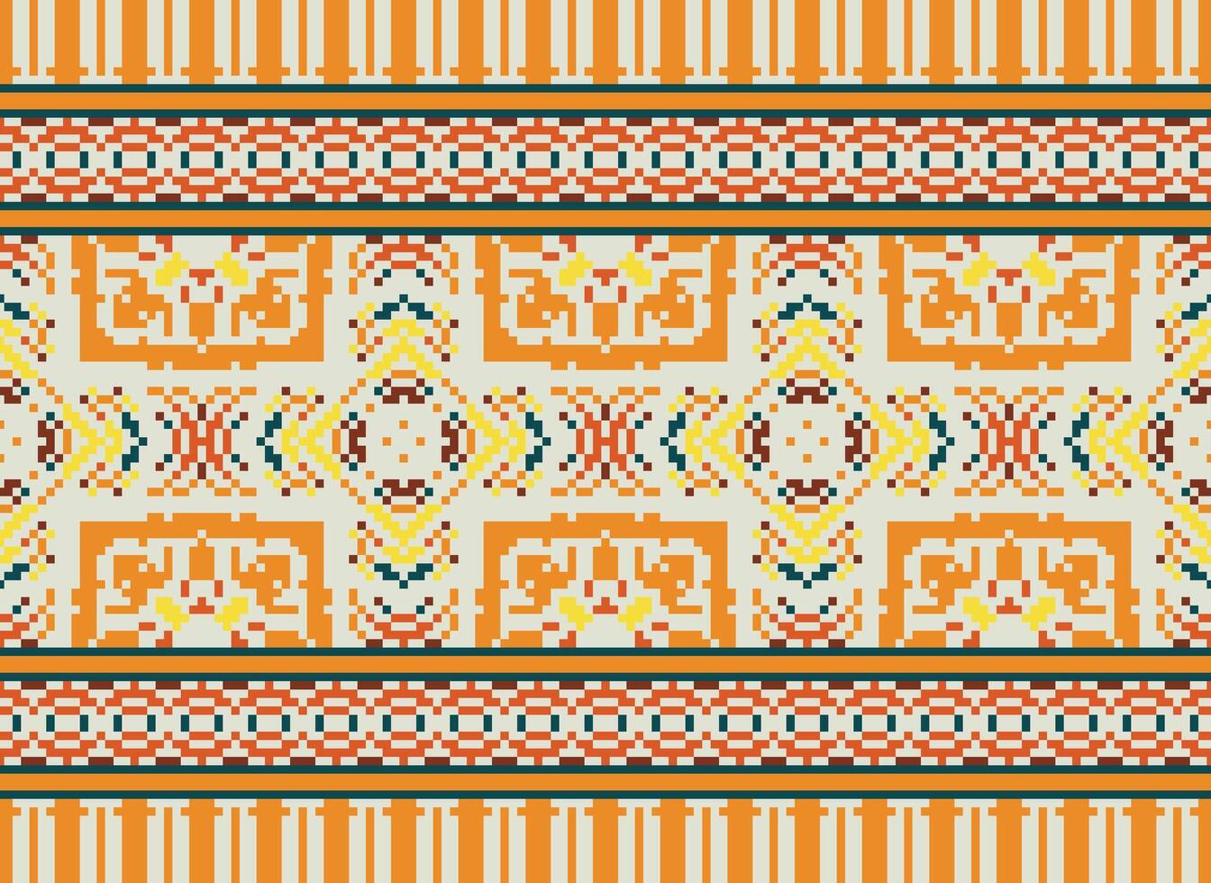 Pixel Ethnic pattern vector background. seamless pattern traditional, Design for background, wallpaper, Batik, fabric, carpet, clothing, wrapping, and textile.ethnic pattern Vector illustration.