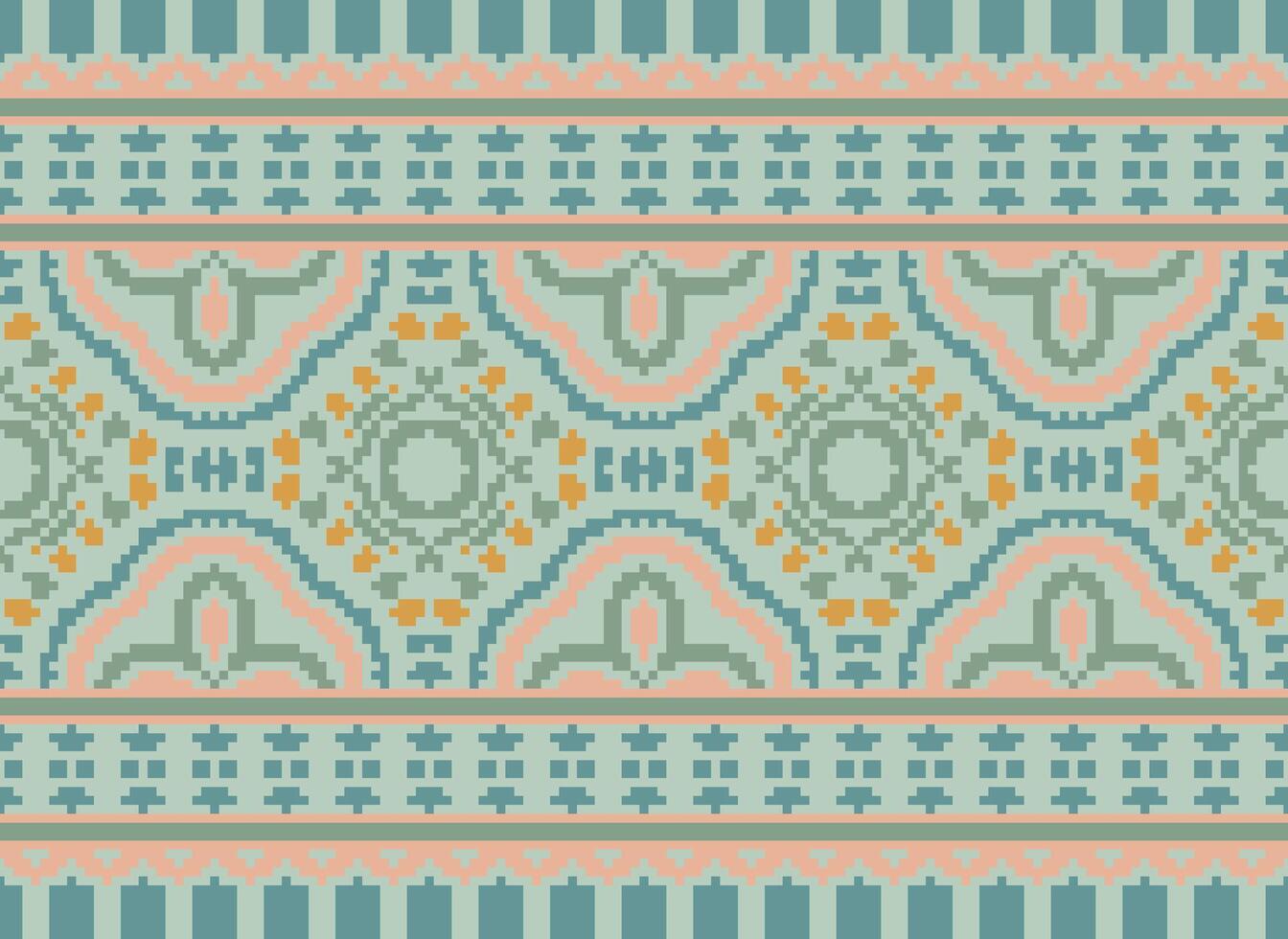 Pixel Ethnic pattern vector background. seamless pattern traditional, Design for background, wallpaper, Batik, fabric, carpet, clothing, wrapping, and textile.ethnic pattern Vector illustration.