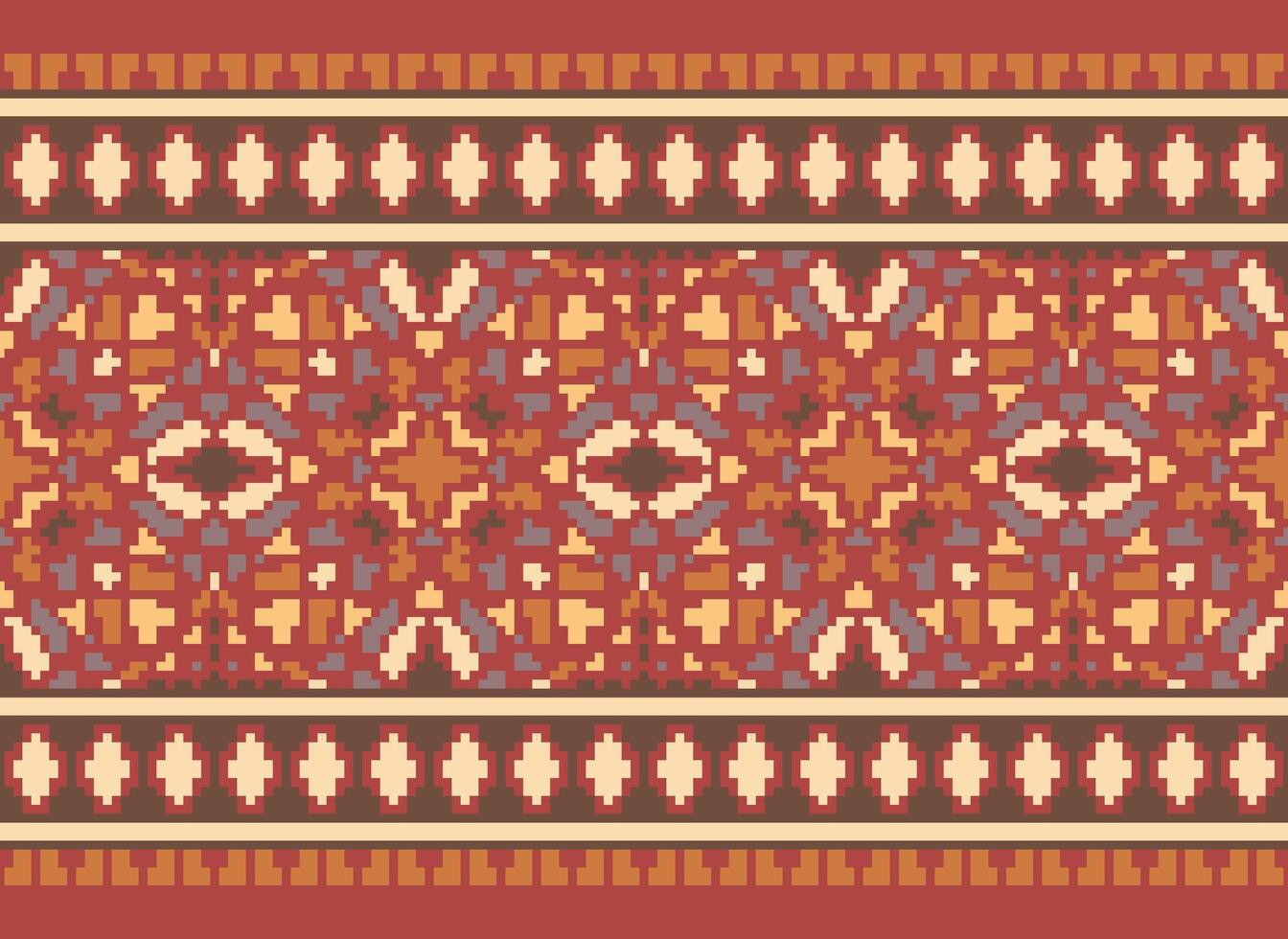 Pixel Ethnic pattern vector background. seamless pattern traditional, Design for background, wallpaper, Batik, fabric, carpet, clothing, wrapping, and textile.ethnic pattern Vector illustration.