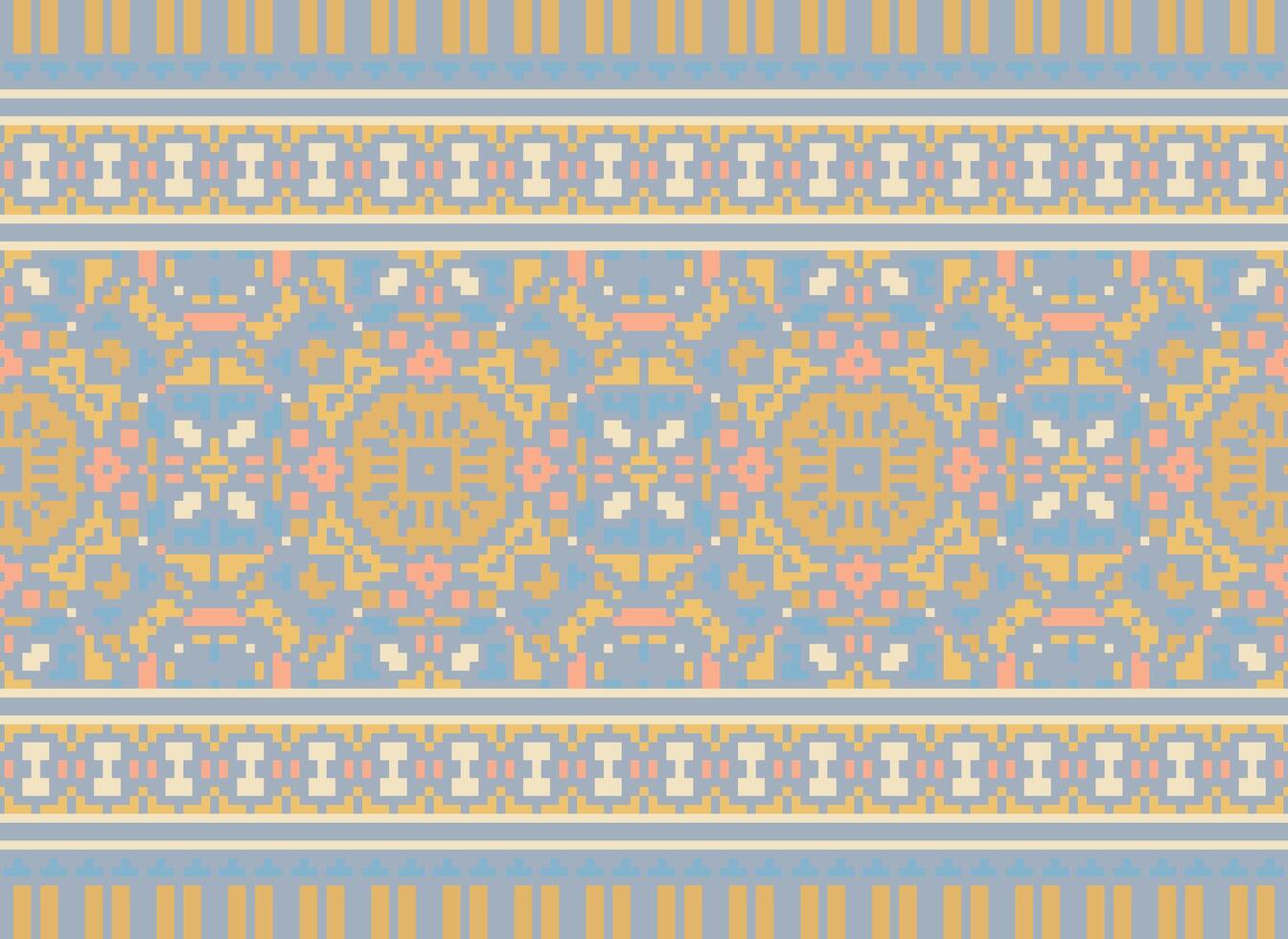 Nature vintages cross stitch traditional ethnic pattern paisley flower Ikat background abstract Aztec African Indonesian Indian seamless pattern for fabric print cloth dress carpet curtains and sarong vector
