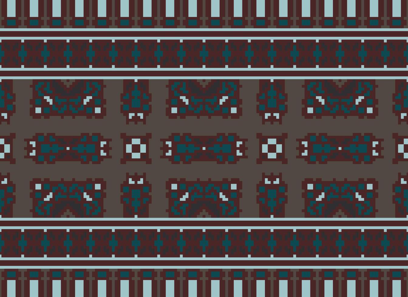 Pixel Ethnic pattern vector background. seamless pattern traditional, Design for background, wallpaper, Batik, fabric, carpet, clothing, wrapping, and textile.ethnic pattern Vector illustration.
