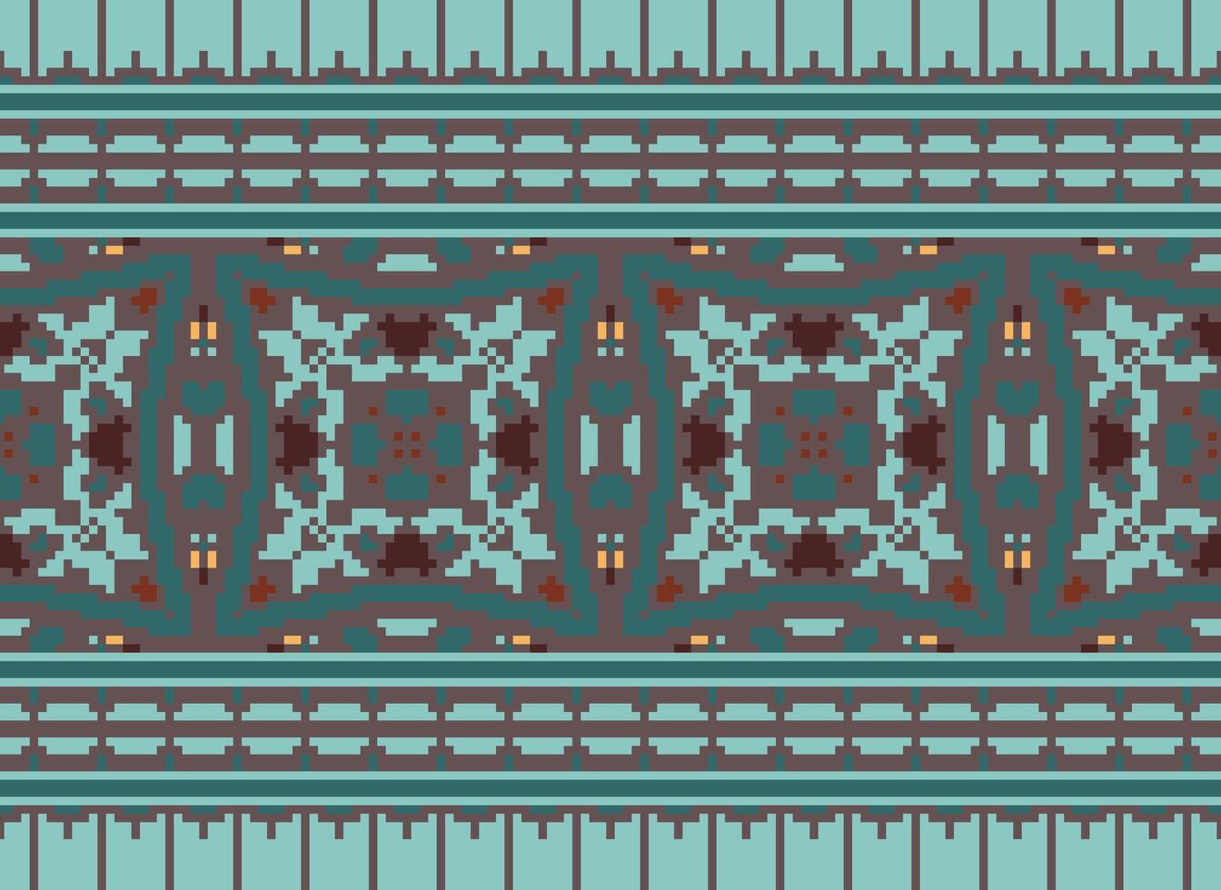 Pixel Ethnic pattern vector background. seamless pattern traditional, Design for background, wallpaper, Batik, fabric, carpet, clothing, wrapping, and textile.ethnic pattern Vector illustration.