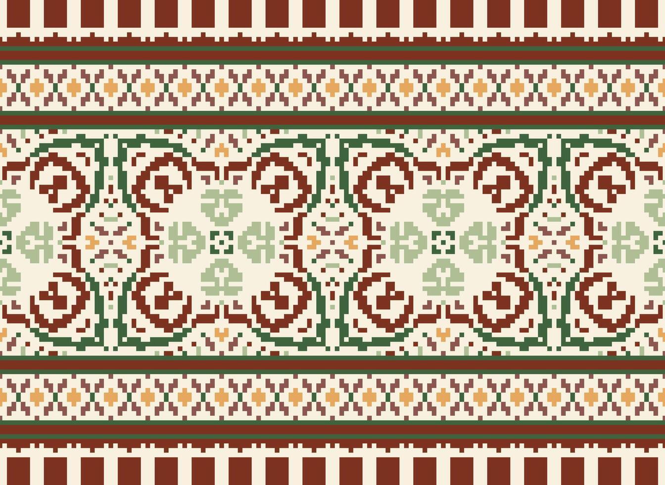 Nature vintages cross stitch traditional ethnic pattern paisley flower Ikat background abstract Aztec African Indonesian Indian seamless pattern for fabric print cloth dress carpet curtains and sarong vector
