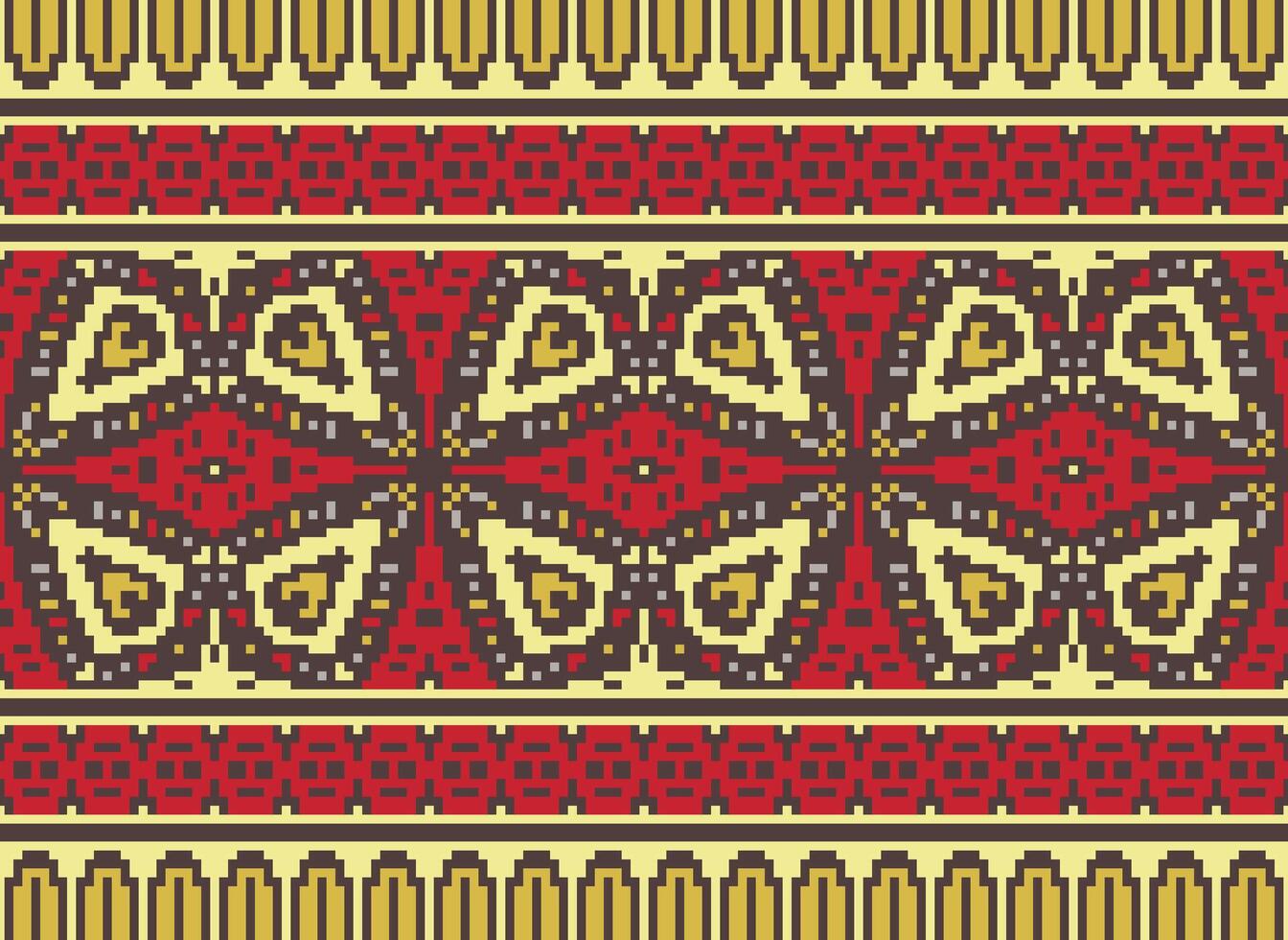 Pixel Ethnic pattern vector background. seamless pattern traditional, Design for background, wallpaper, Batik, fabric, carpet, clothing, wrapping, and textile.ethnic pattern Vector illustration.