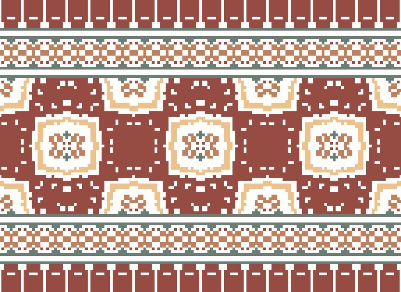 Pixel Ethnic pattern vector background. seamless pattern traditional, Design for background, wallpaper, Batik, fabric, carpet, clothing, wrapping, and textile.ethnic pattern Vector illustration.