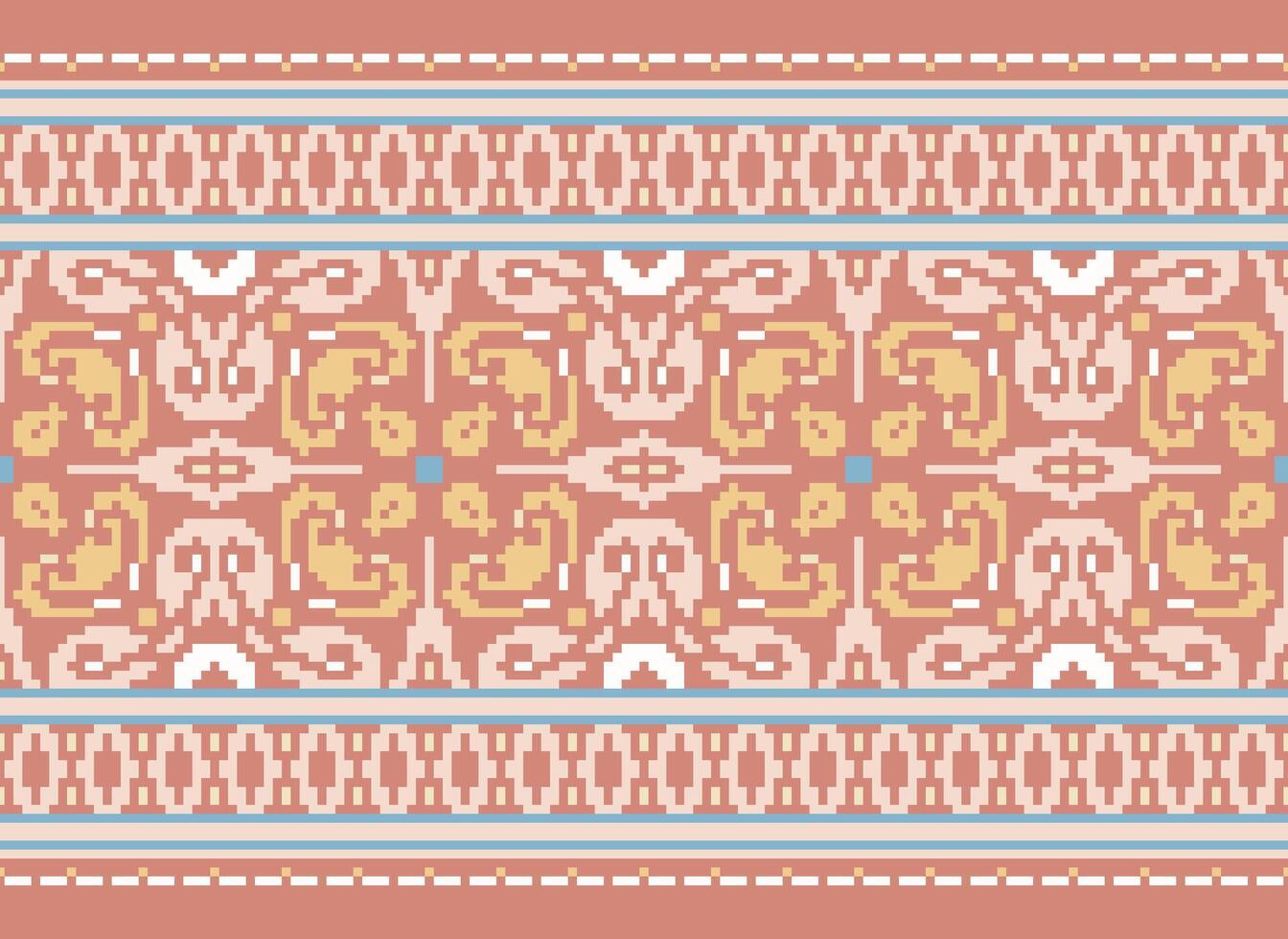 Pixel Ethnic pattern vector background. seamless pattern traditional, Design for background, wallpaper, Batik, fabric, carpet, clothing, wrapping, and textile.ethnic pattern Vector illustration.