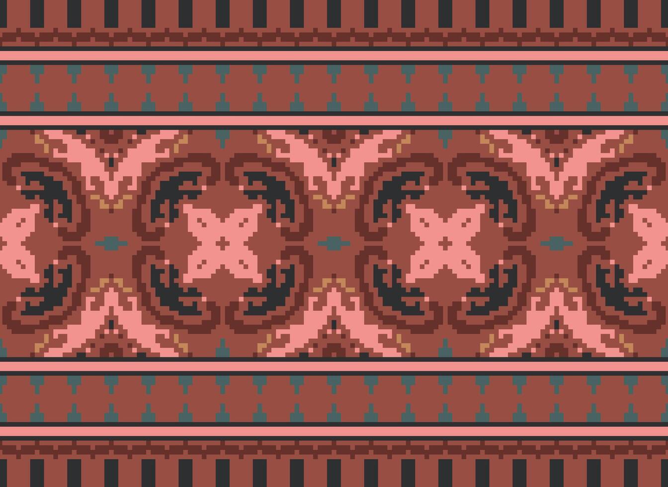 Pixel Ethnic pattern vector background. seamless pattern traditional, Design for background, wallpaper, Batik, fabric, carpet, clothing, wrapping, and textile.ethnic pattern Vector illustration.