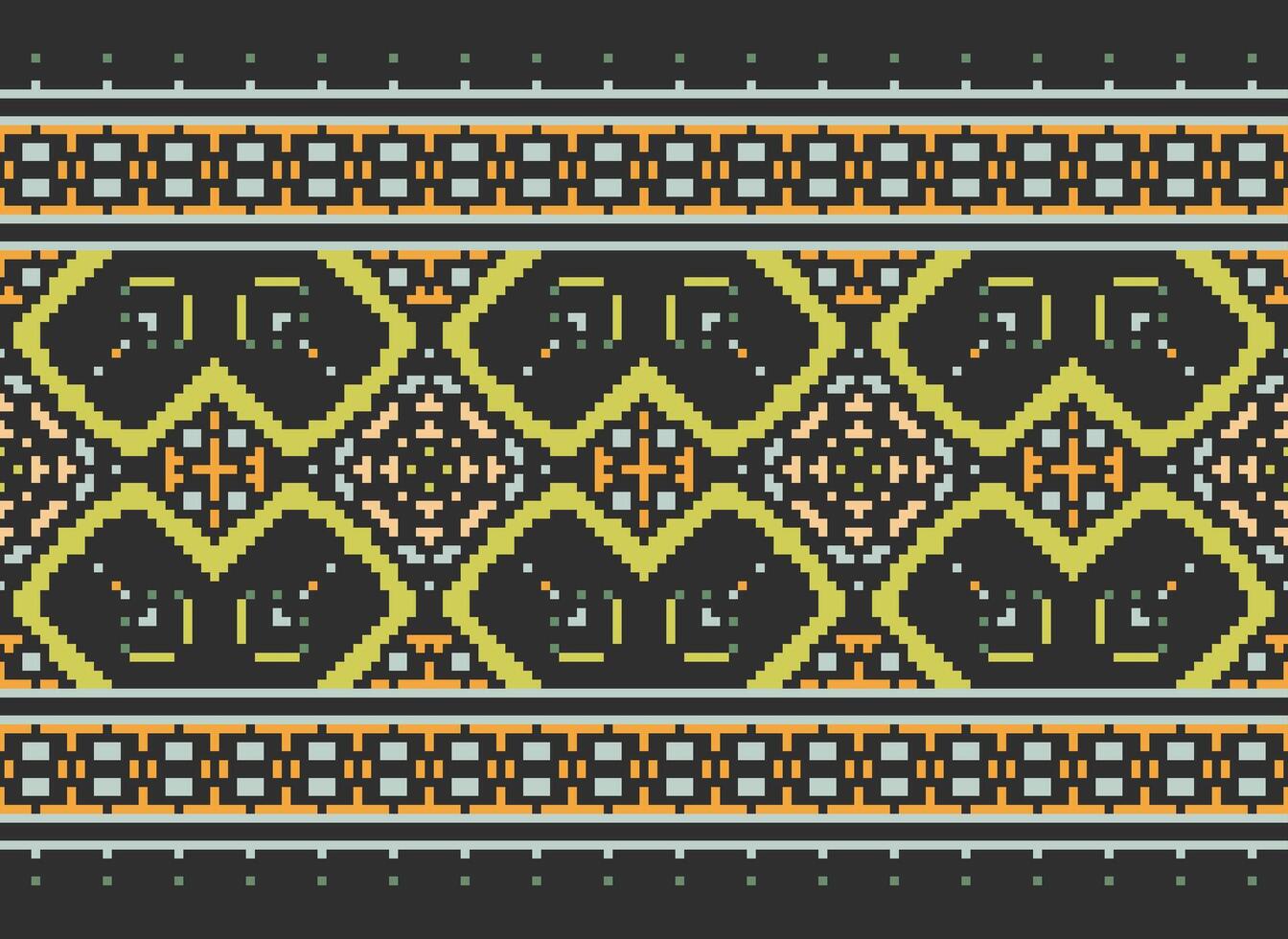 Cross Stitch pattern with Floral Designs. Traditional cross stitch needlework. Geometric Ethnic pattern, Embroidery, Textile ornamentation, fabric, Hand stitched pattern, Cultural stitching pixel art. vector
