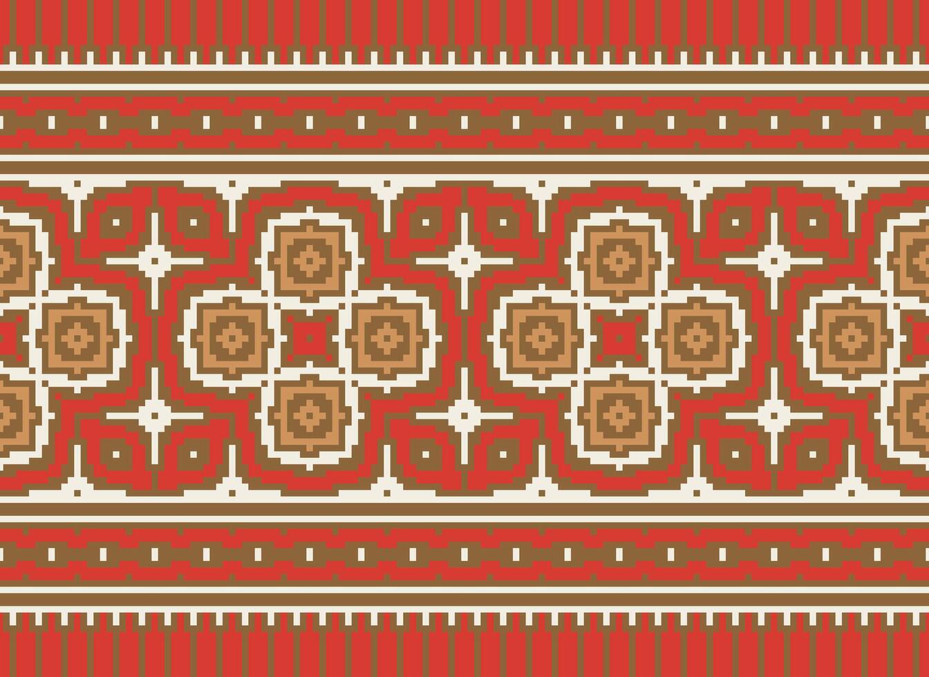 Cross Stitch pattern with Floral Designs. Traditional cross stitch needlework. Geometric Ethnic pattern, Embroidery, Textile ornamentation, fabric, Hand stitched pattern, Cultural stitching pixel art. vector